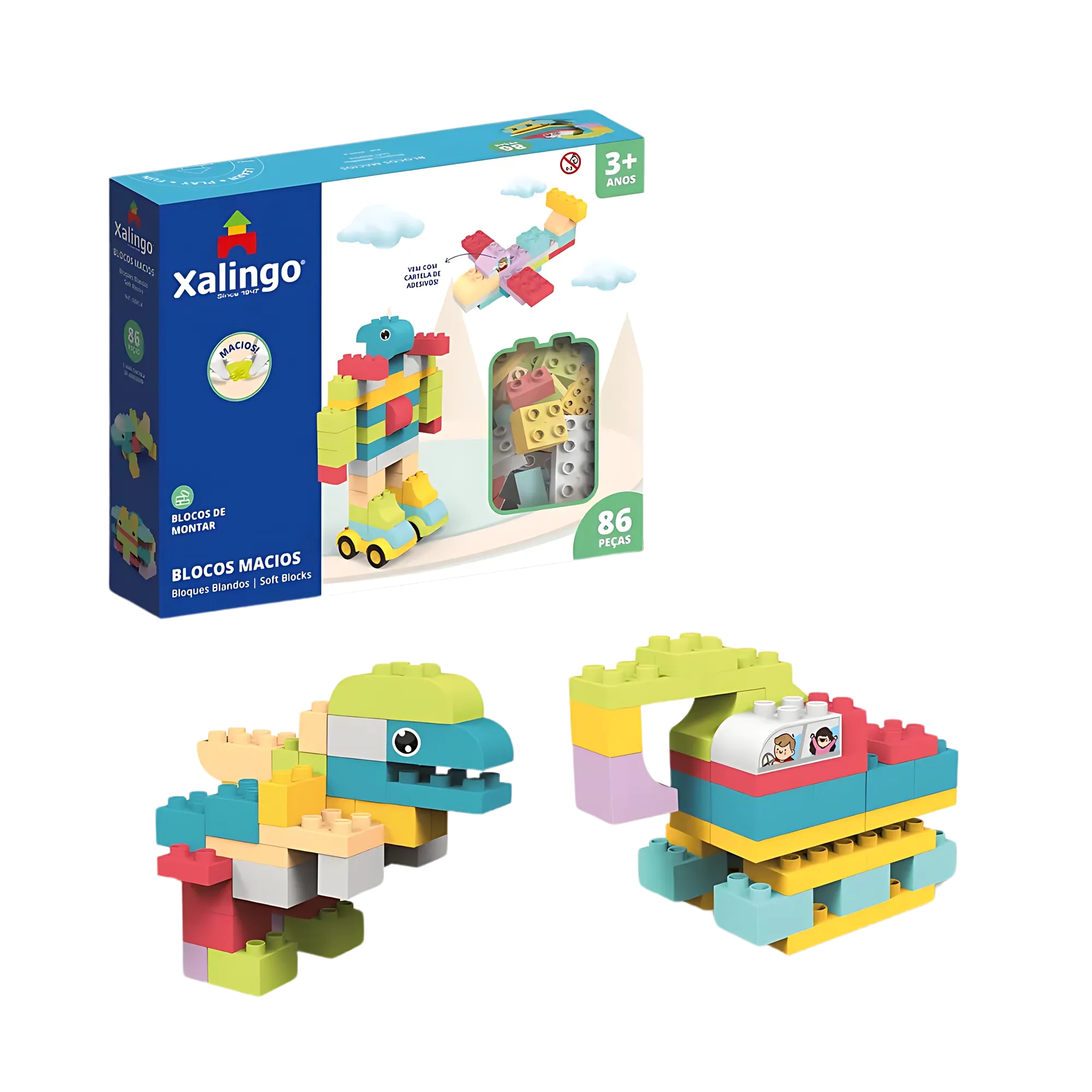 Brinquedo Infantil Blocos de Montar Macio Soft 86 Peças Xalingo - 68454