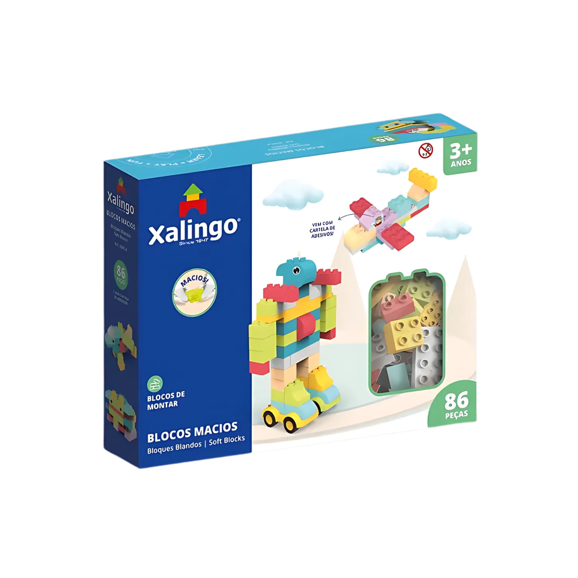 Brinquedo Infantil Blocos de Montar Macio Soft 86 Peças Xalingo - 68454