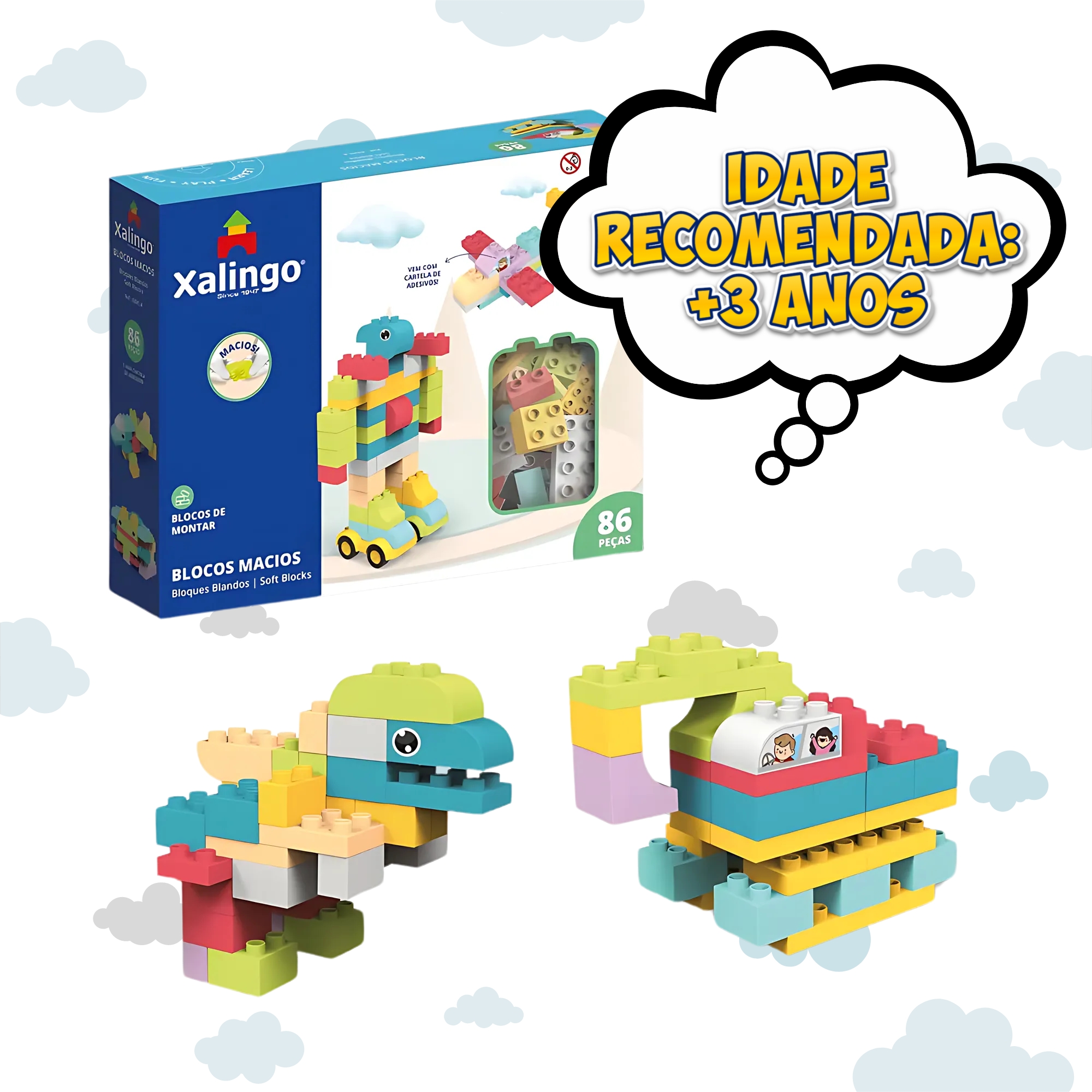 Brinquedo Infantil Blocos de Montar Macio Soft 86 Peças Xalingo - 68454