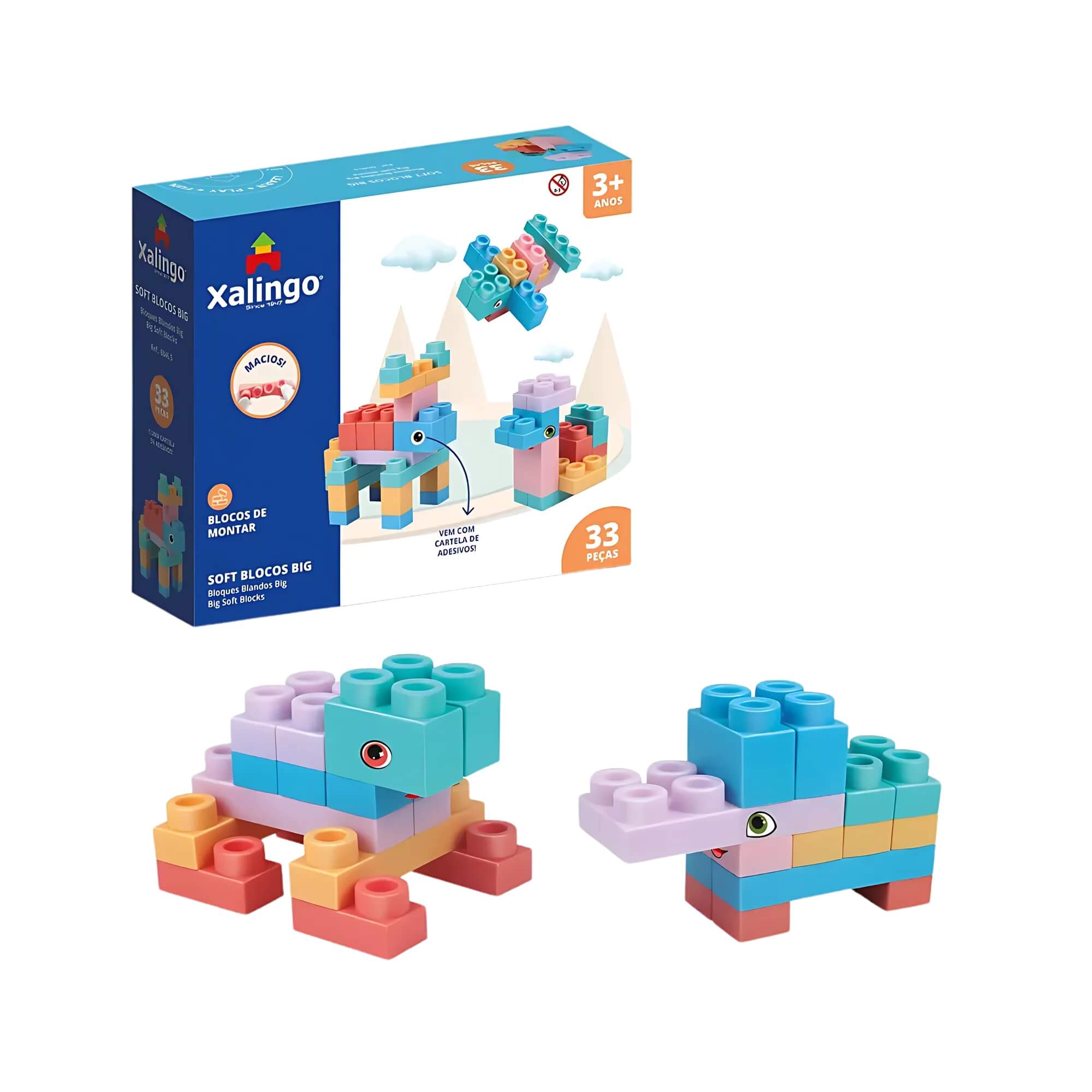 Brinquedo Infantil Blocos de Montar Macio Soft BIG 33 Peças Xalingo - 68465