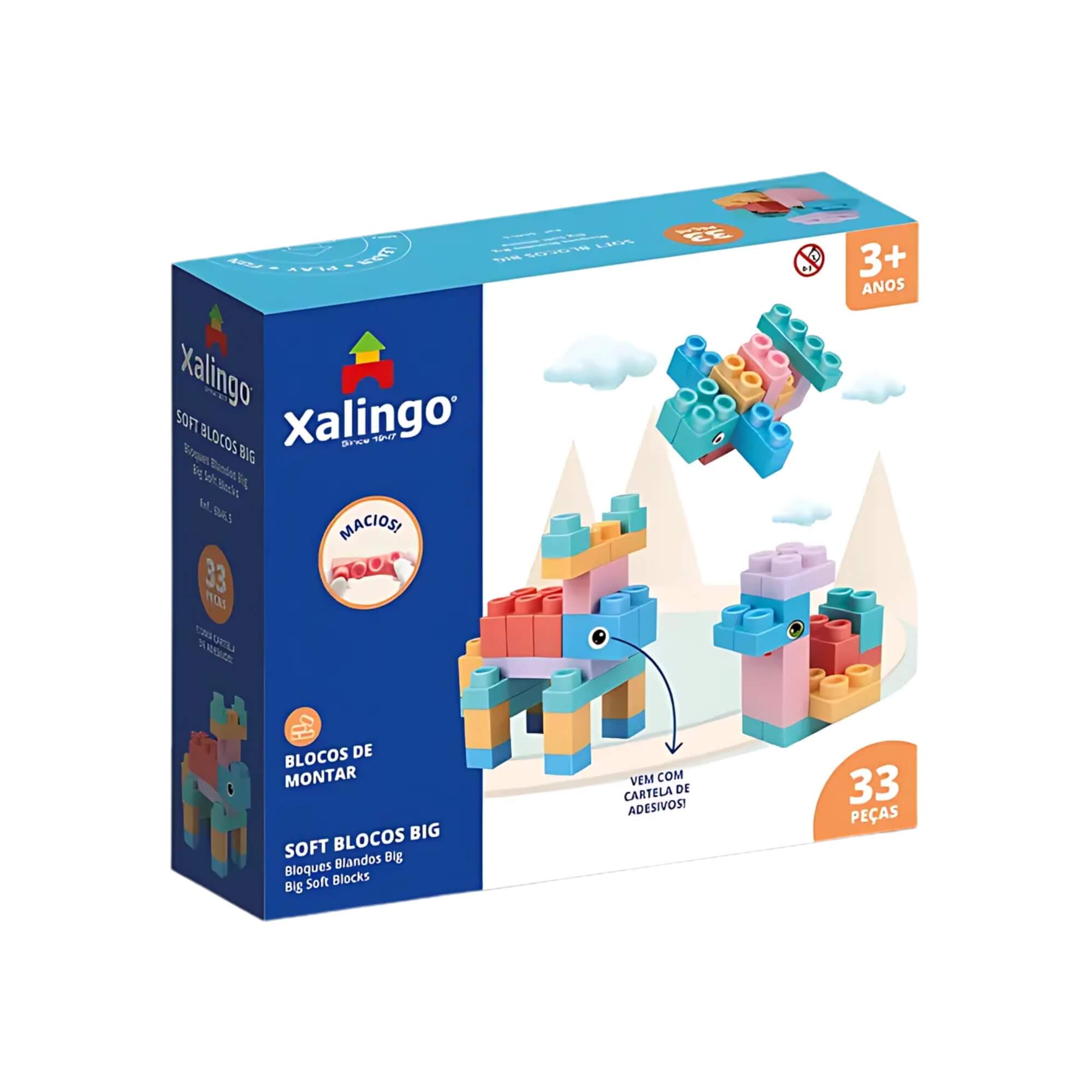 Brinquedo Infantil Blocos de Montar Macio Soft BIG 33 Peças Xalingo - 68465