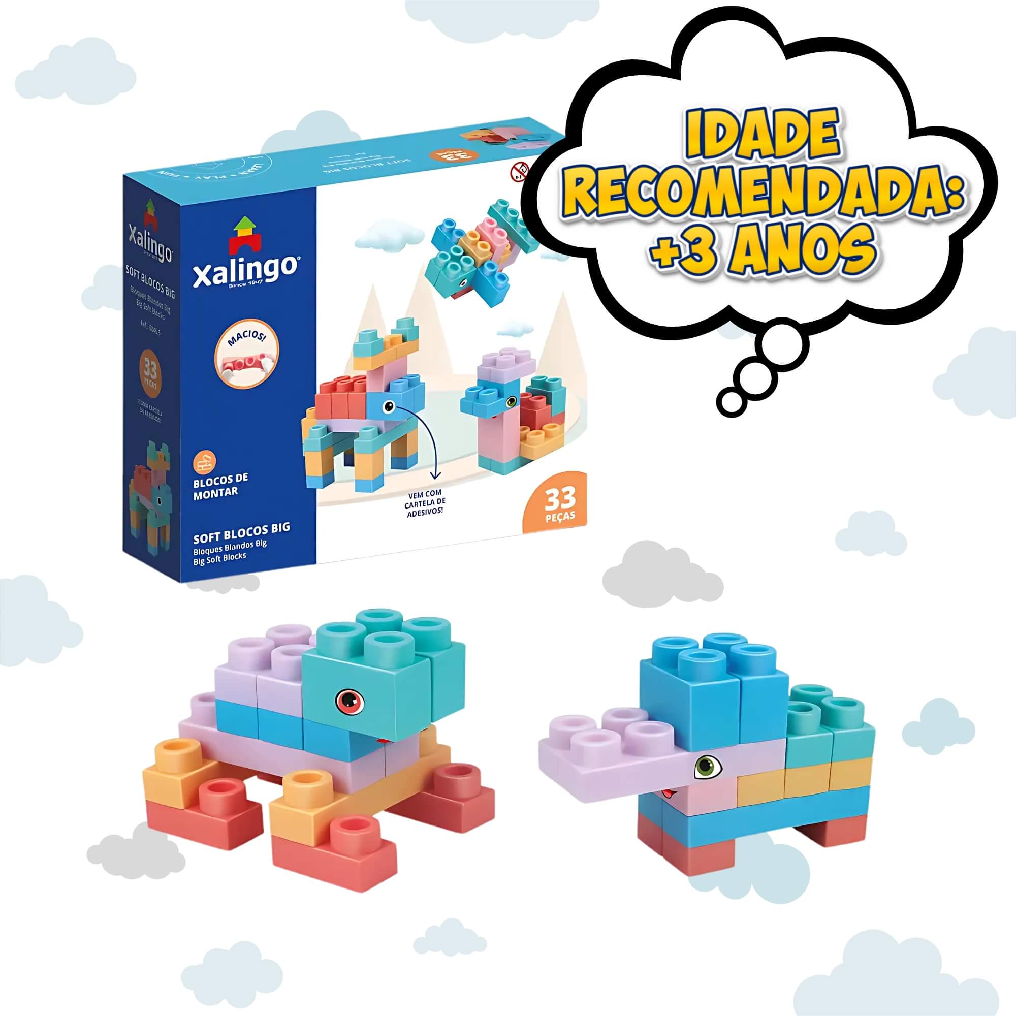 Brinquedo Infantil Blocos de Montar Macio Soft BIG 33 Peças Xalingo - 68465