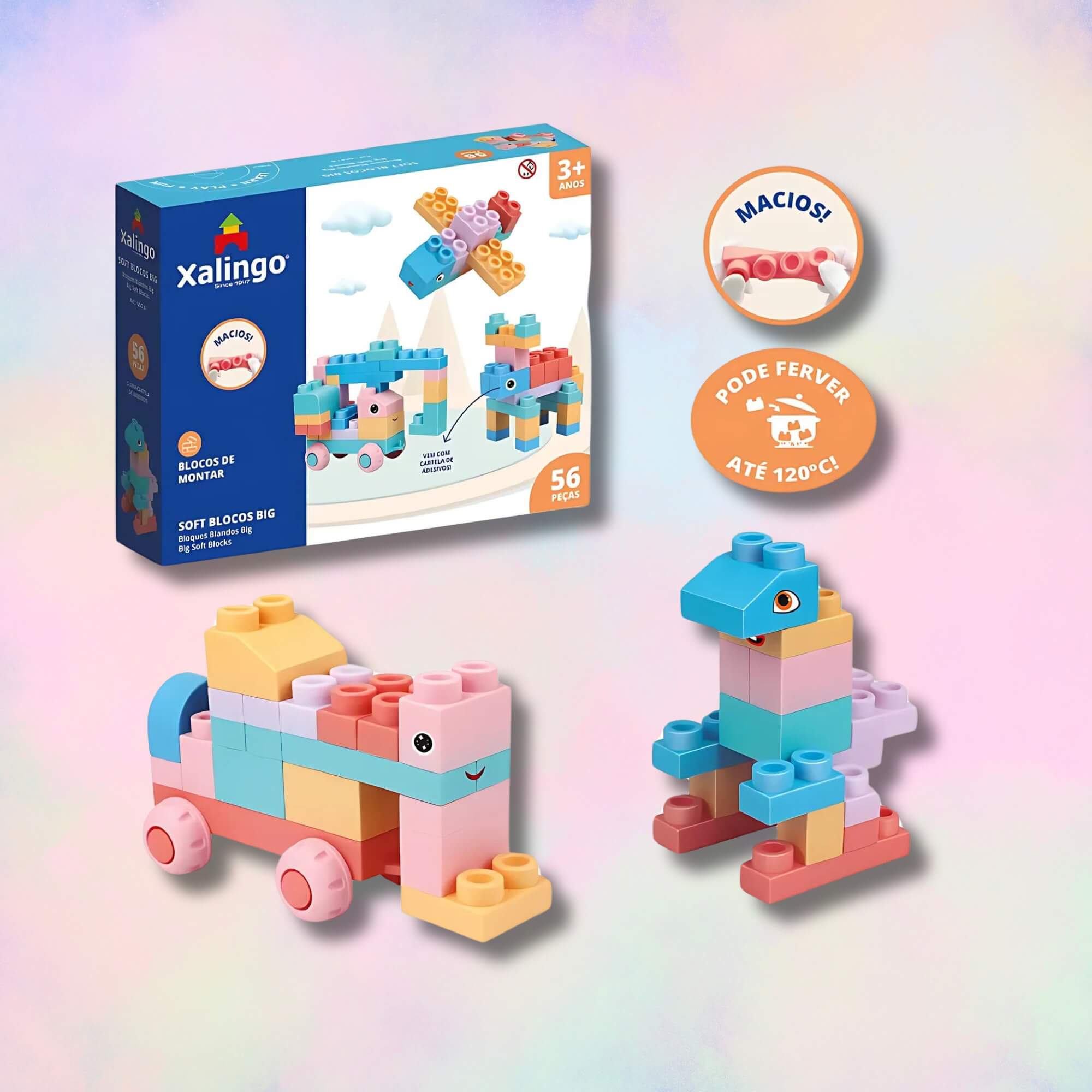 Brinquedo Infantil Blocos de Montar Macio Soft BIG 56 Peças Xalingo - 68476