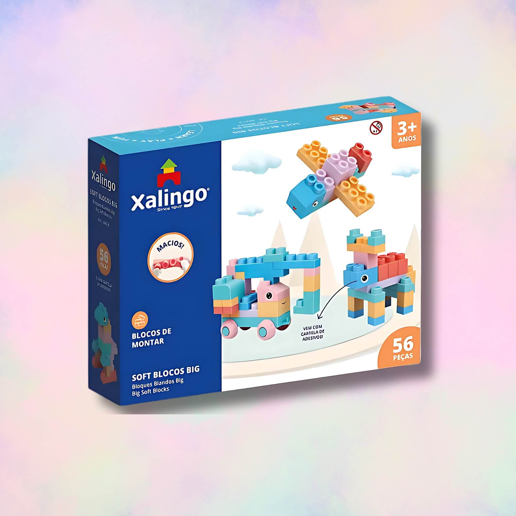 Brinquedo Infantil Blocos de Montar Macio Soft BIG 56 Peças Xalingo - 68476