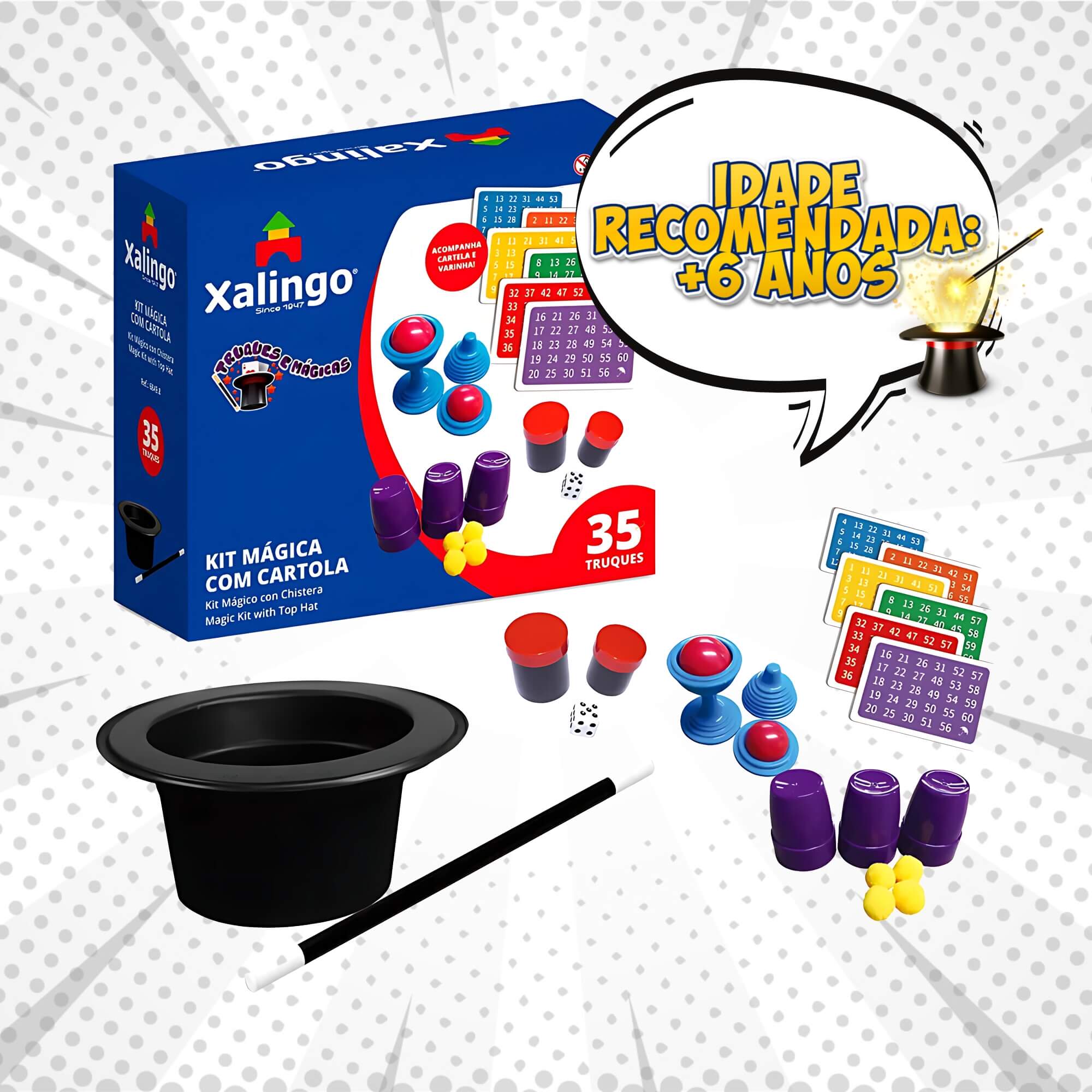Brinquedo Kit Mágica Infantil com Chapéu 35 Truques Xalingo - 68498