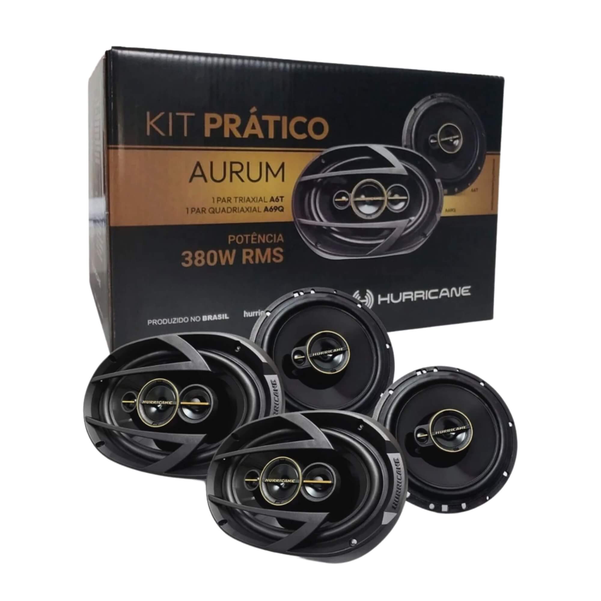 Kit Prático Alto Falante Aurum 6"+ 6x9" Polegadas 380W RMS Hurricane - VA10000130