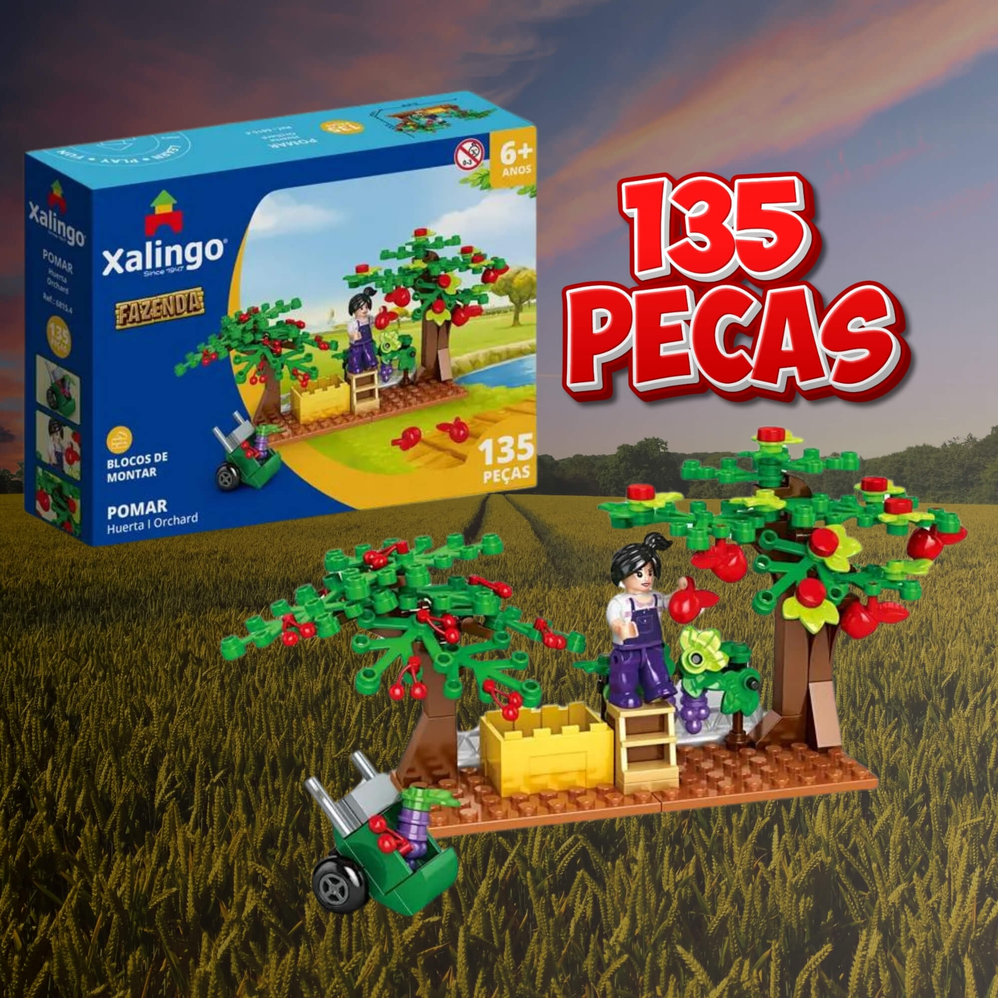 Brinquedo Infantil Bloco de Montar Fazenda Pomar 135 Peças Xalingo - 68154