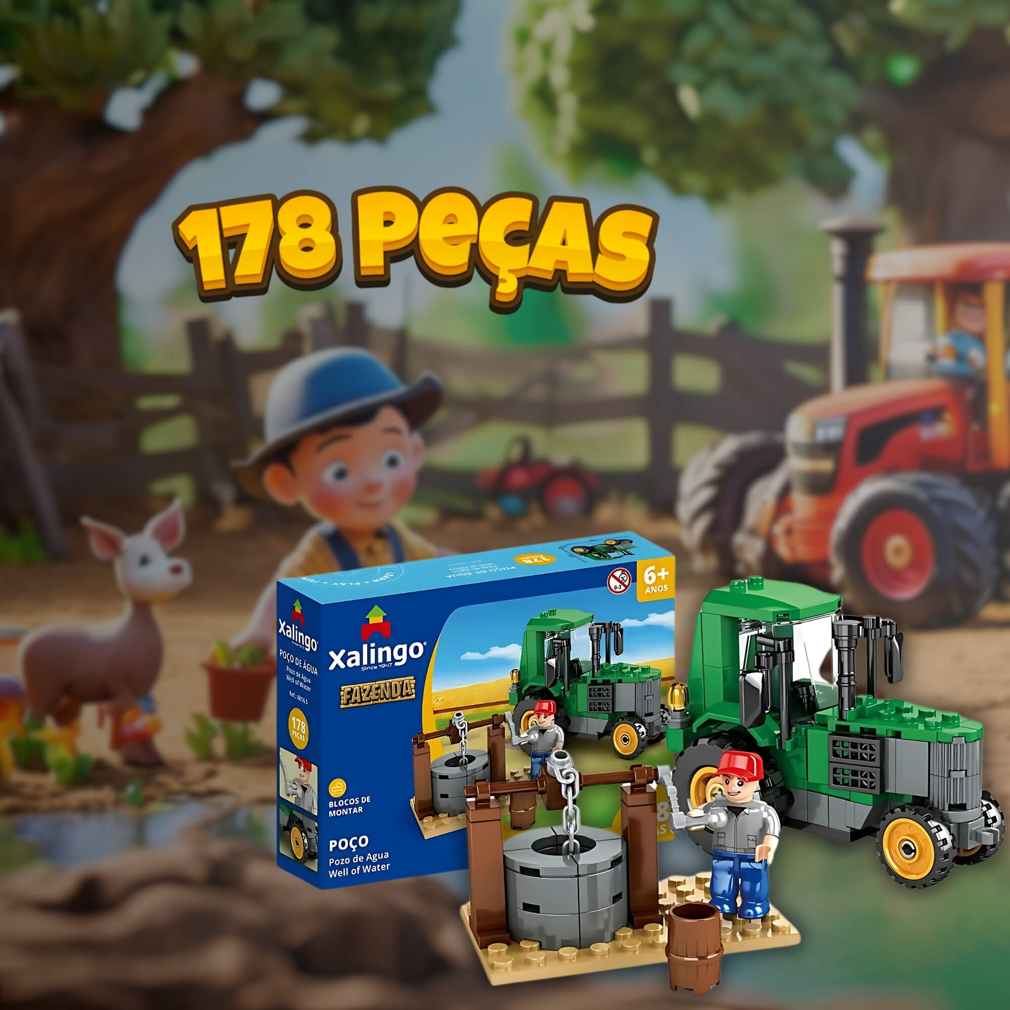 Brinquedo Infantil Bloco de Montar Fazenda Poço 178 Peças Xalingo - 68165