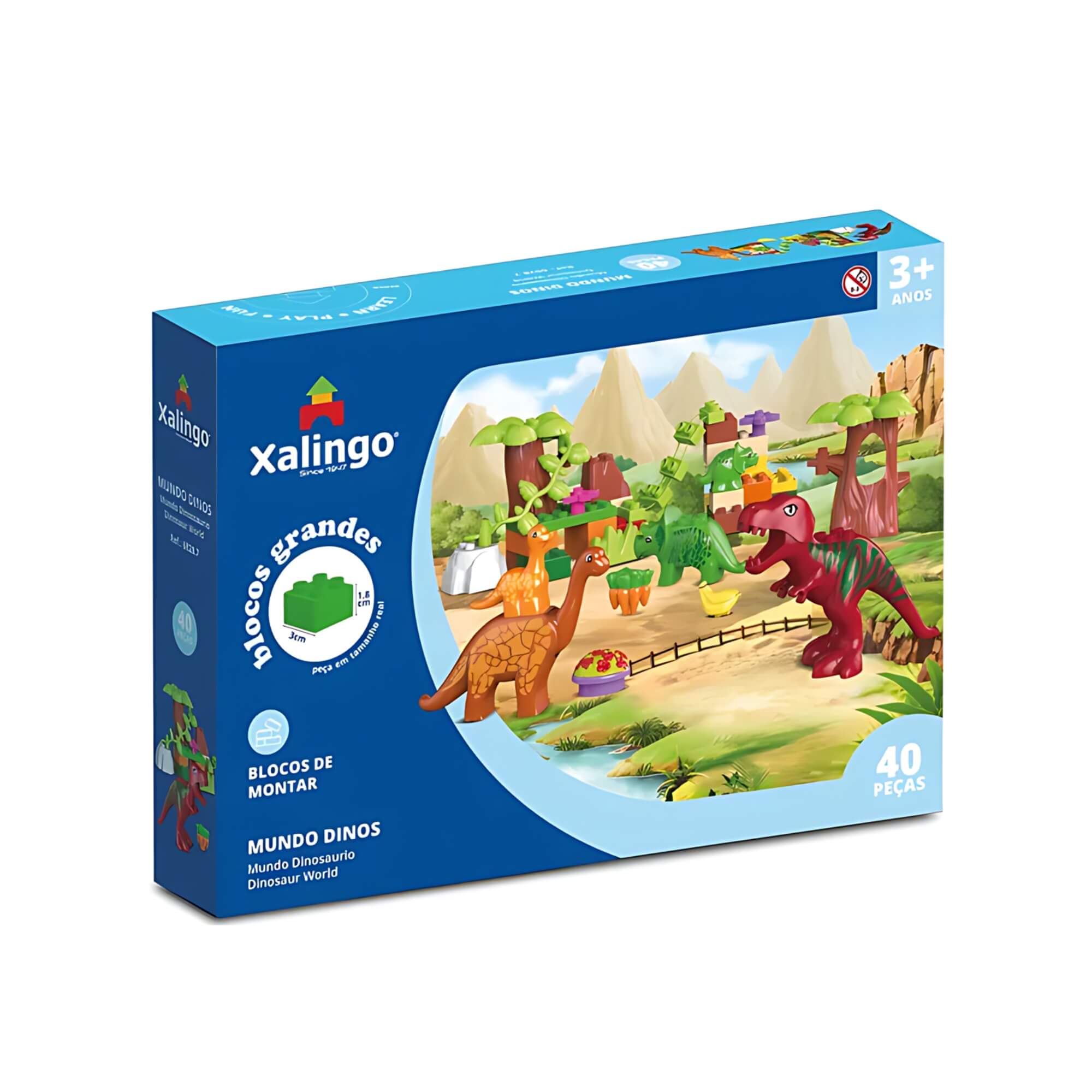 Brinquedo Infantil Bloco de Montar Grande Mundo Dinos 40 Peças Xalingo - 68287