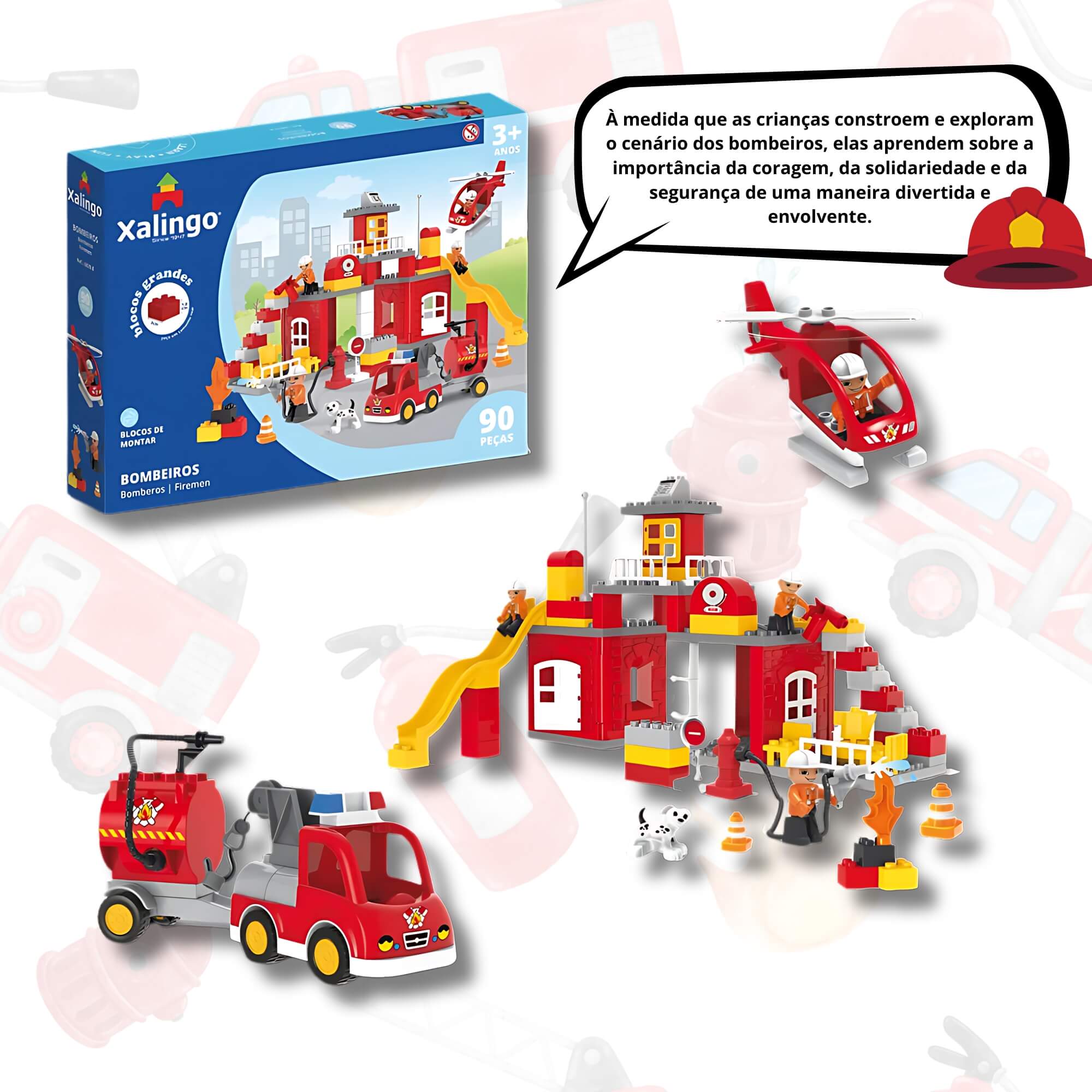 Brinquedo Infantil Bloco de Montar Grande Bombeiros 90 Peças Xalingo - 68298