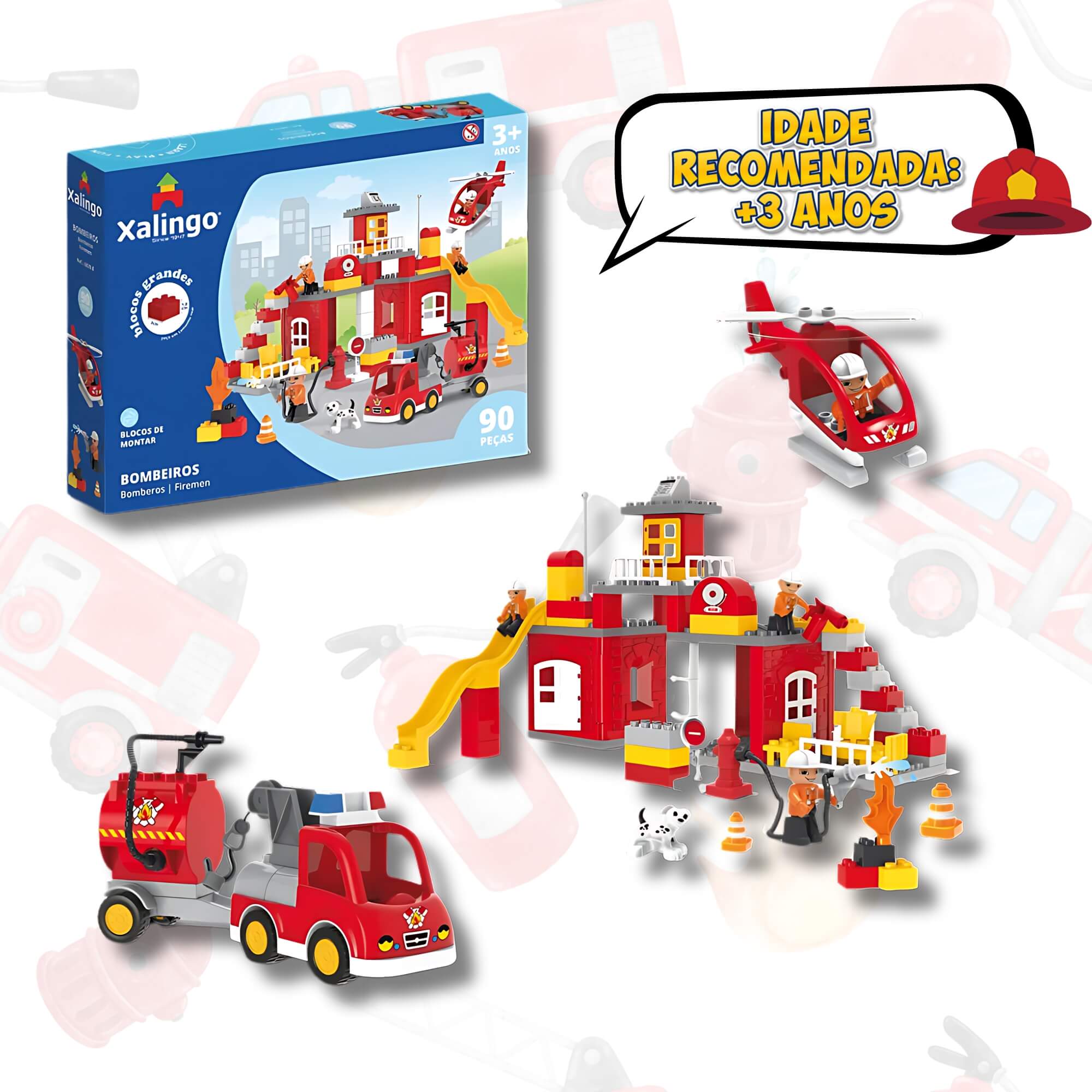 Brinquedo Infantil Bloco de Montar Grande Bombeiros 90 Peças Xalingo - 68298