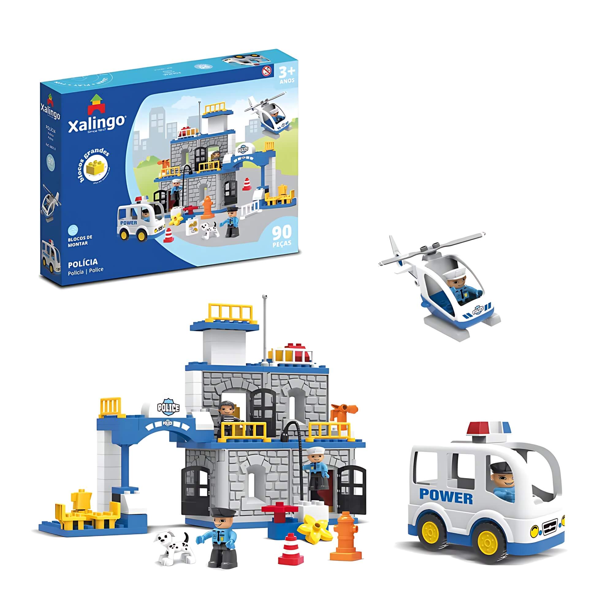 Brinquedo Infantil Bloco de Montar Grande Policia 90 Peças Xalingo - 68310