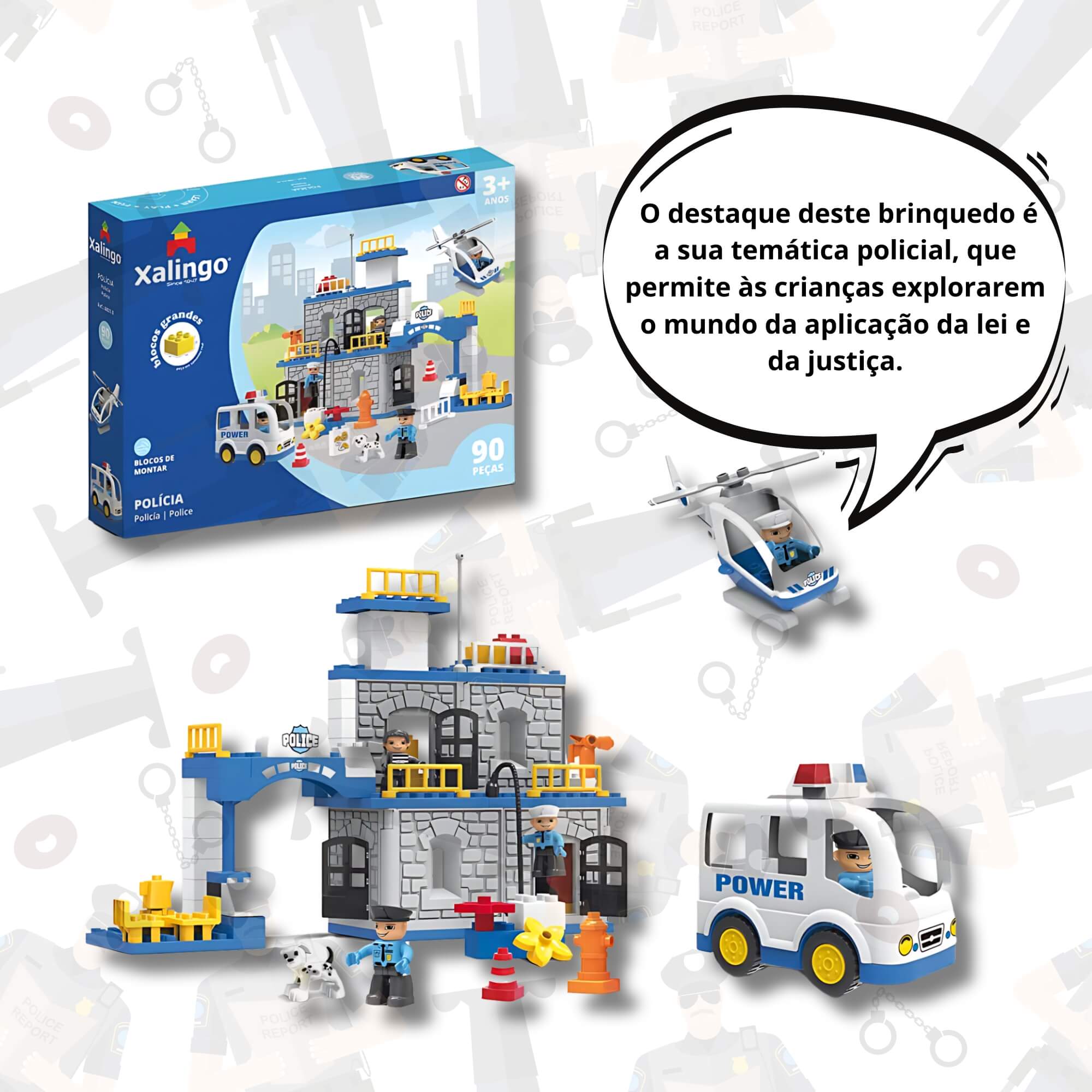 Brinquedo Infantil Bloco de Montar Grande Policia 90 Peças Xalingo - 68310