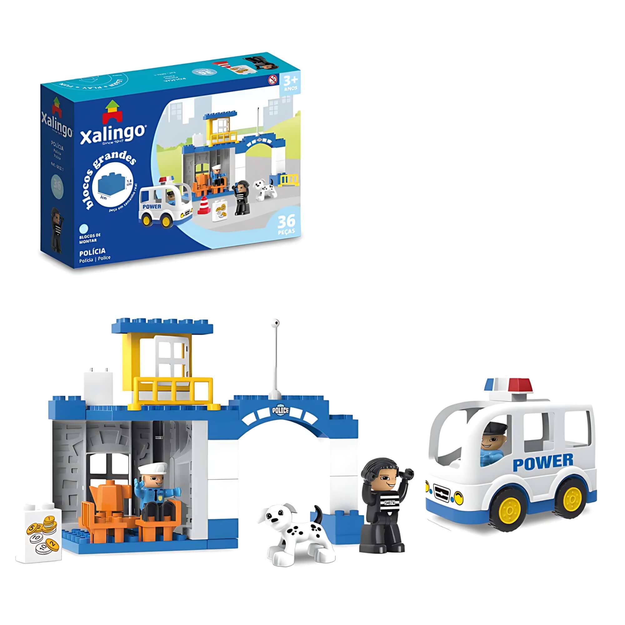 Brinquedo Infantil Bloco de Montar Grande Policia 36 Peças Xalingo - 68321
