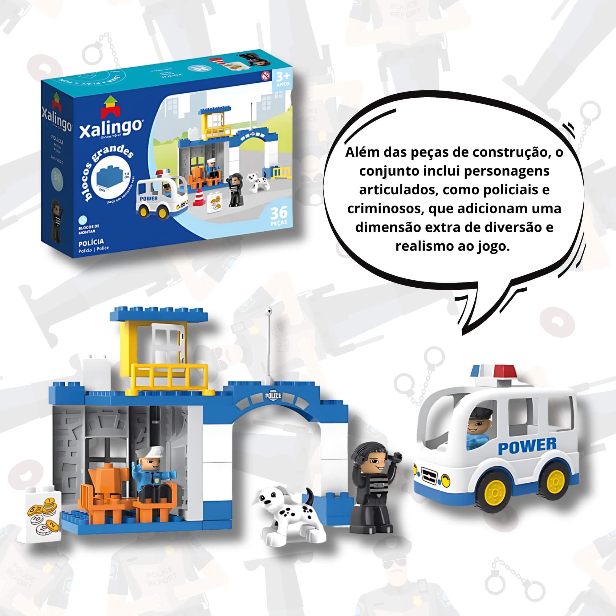 Brinquedo Infantil Bloco de Montar Grande Policia 36 Peças Xalingo - 68321