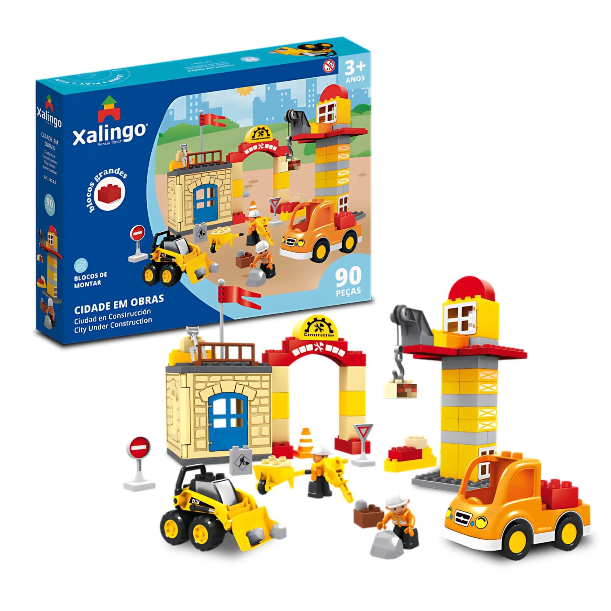 Brinquedo Infantil Bloco de Montar Grande Cidade em Obras 90 Peças Xalingo - 68332