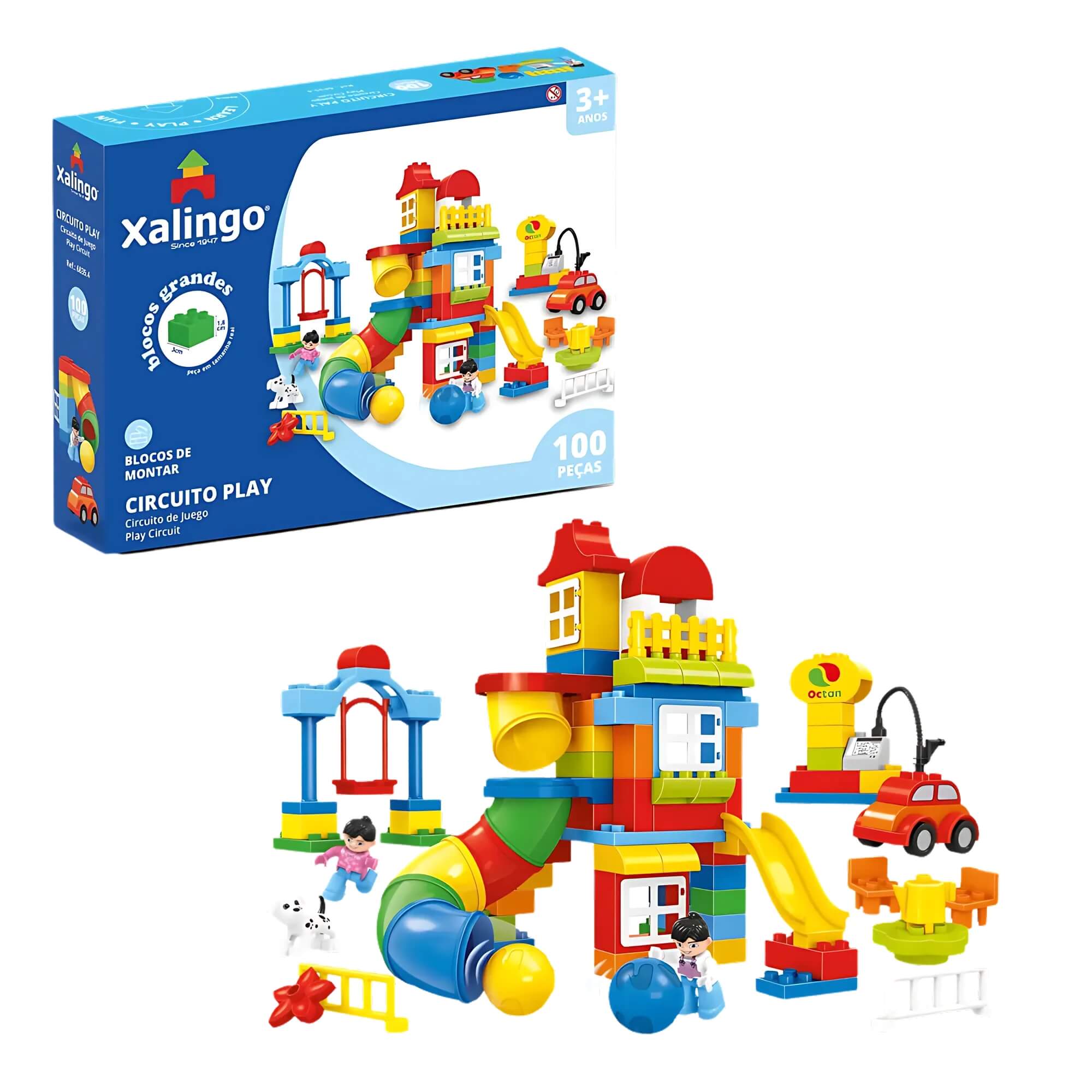 Brinquedo Infantil Bloco de Montar Grande Circuito Play 100 Peças Xalingo - 68354