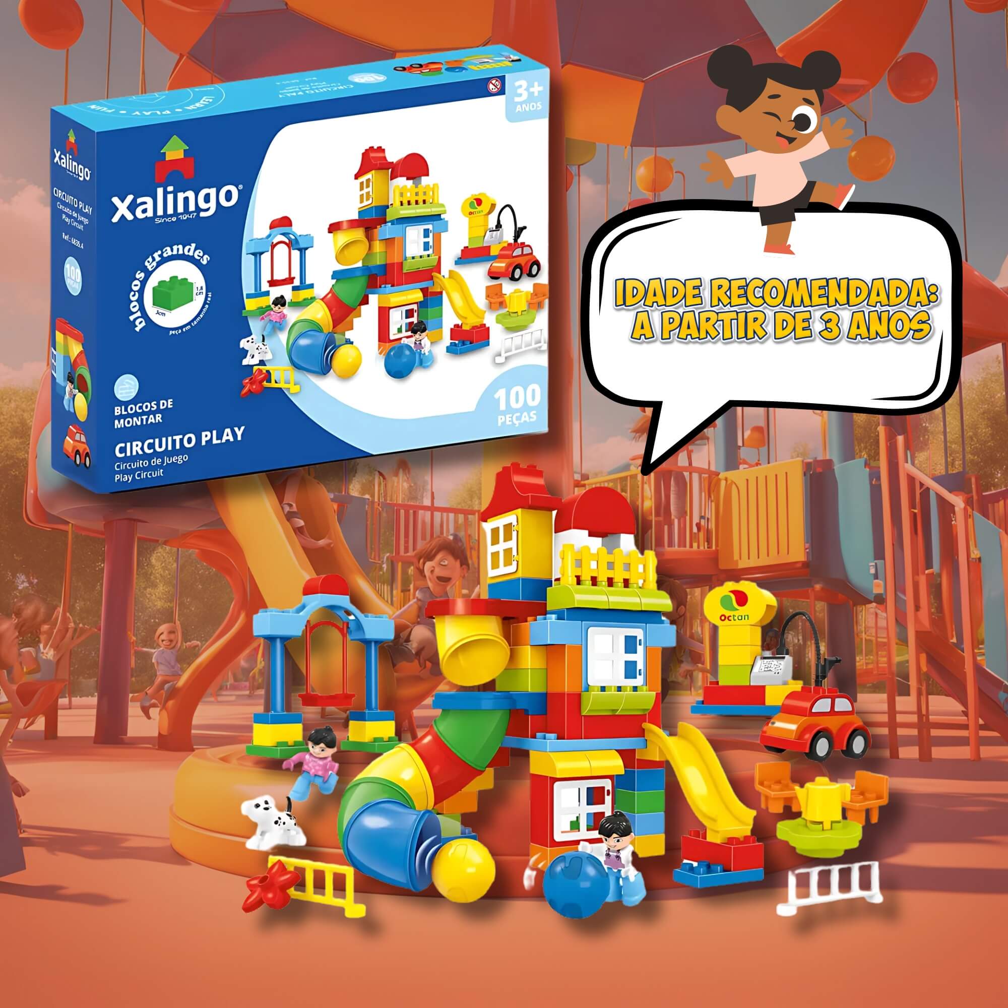 Brinquedo Infantil Bloco de Montar Grande Circuito Play 100 Peças Xalingo - 68354