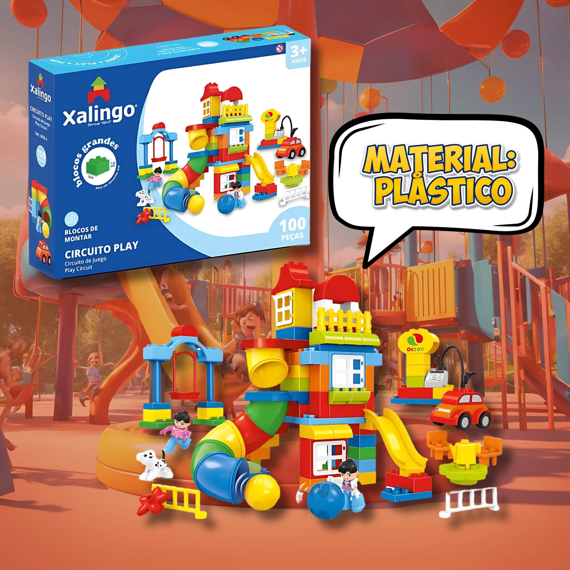 Brinquedo Infantil Bloco de Montar Grande Circuito Play 100 Peças Xalingo - 68354
