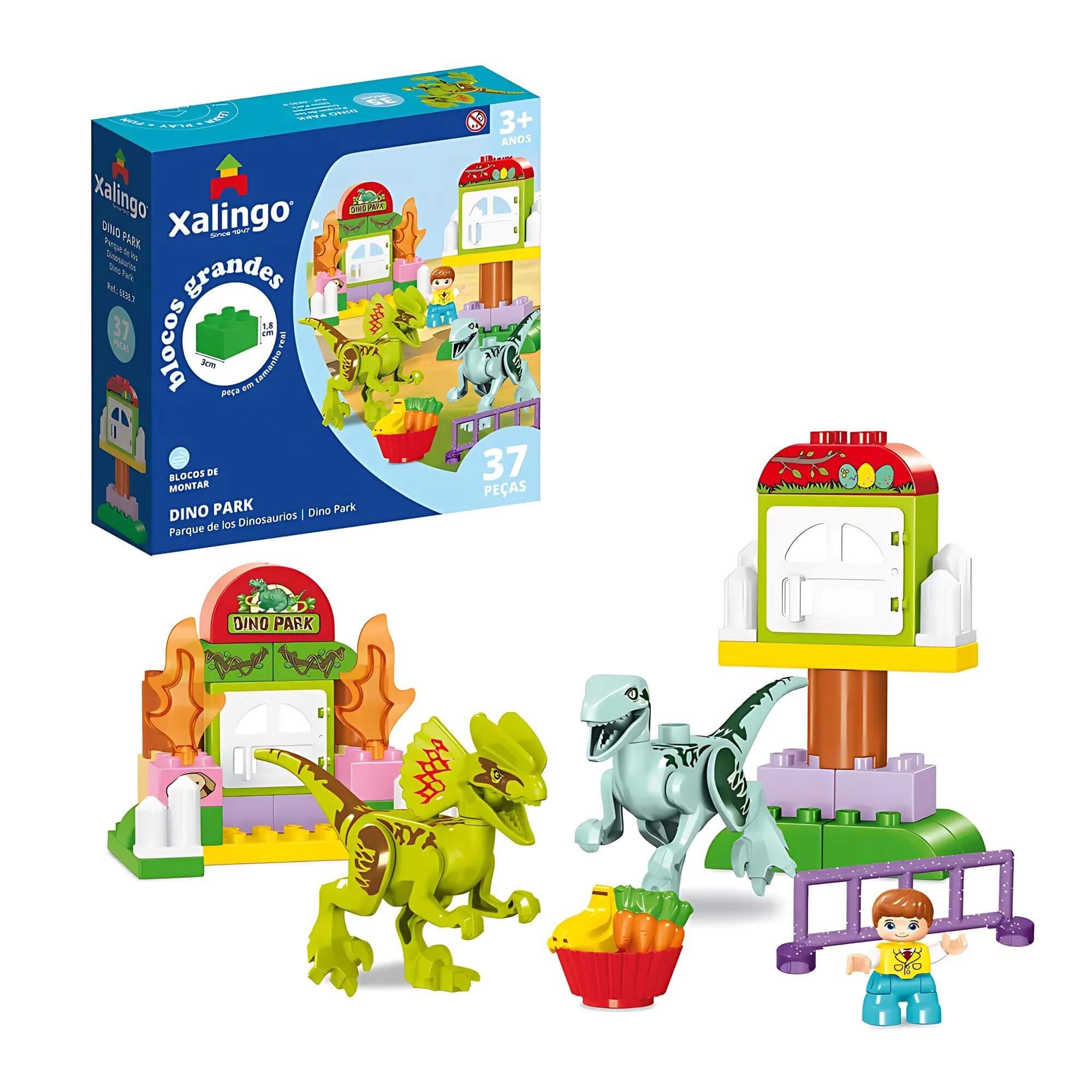 Brinquedo Infantil Bloco de Montar Grande Dino Park 37 Peças Xalingo - 68387