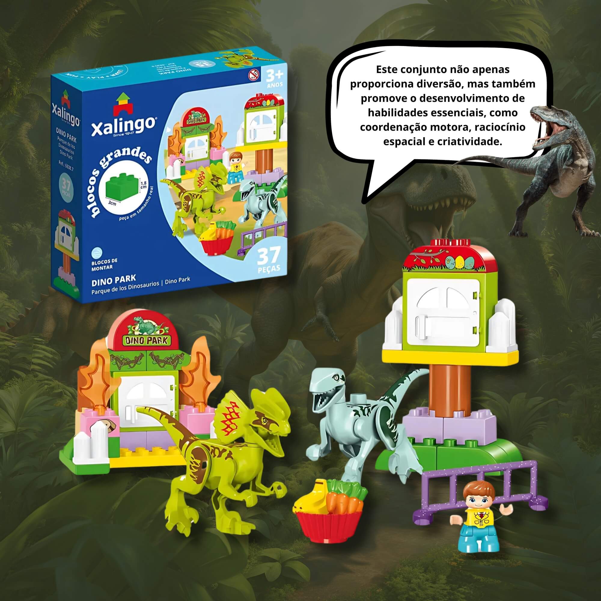 Brinquedo Infantil Bloco de Montar Grande Dino Park 37 Peças Xalingo - 68387