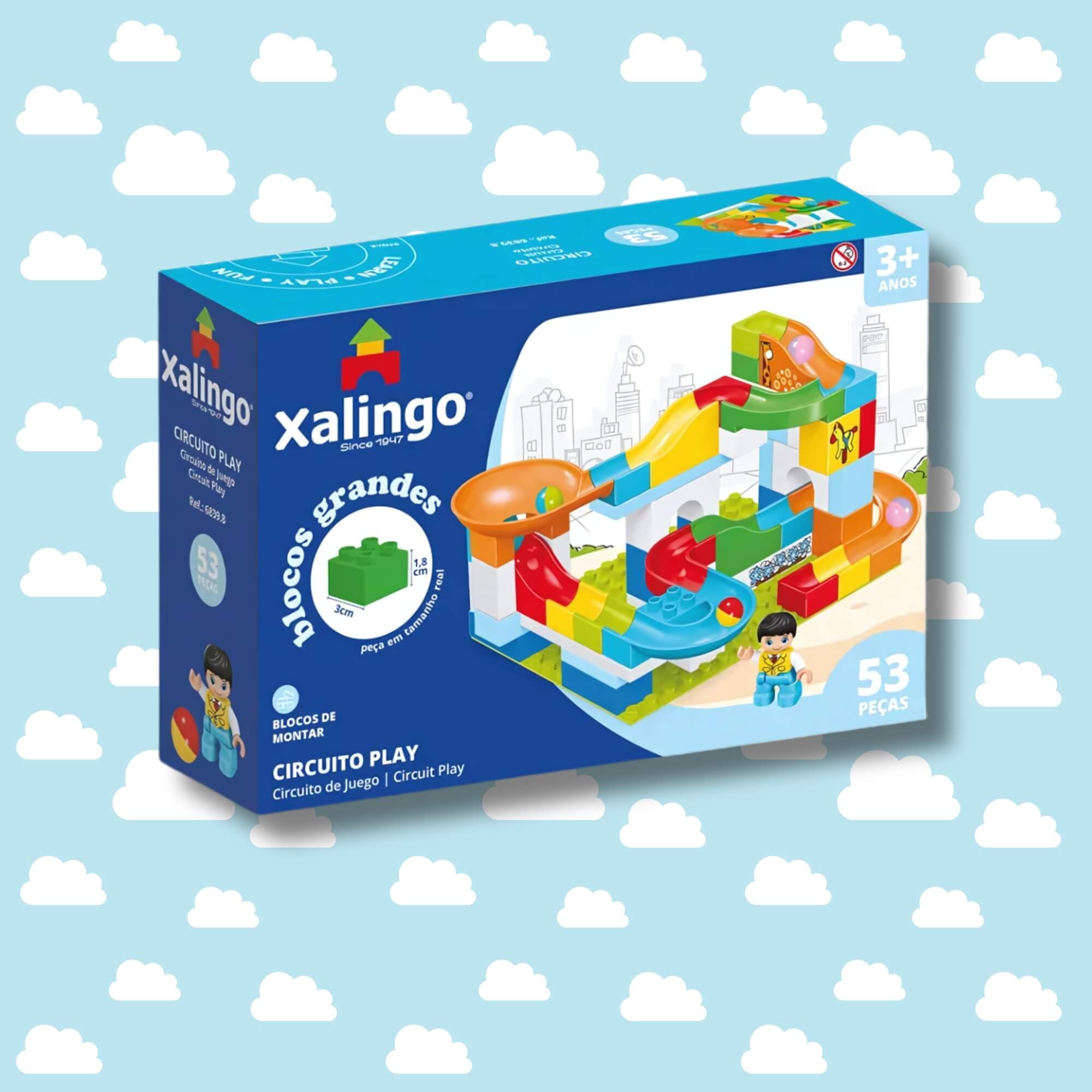 Brinquedo Infantil Bloco de Montar Grande Circuito Play 53 Peças Xalingo - 68398
