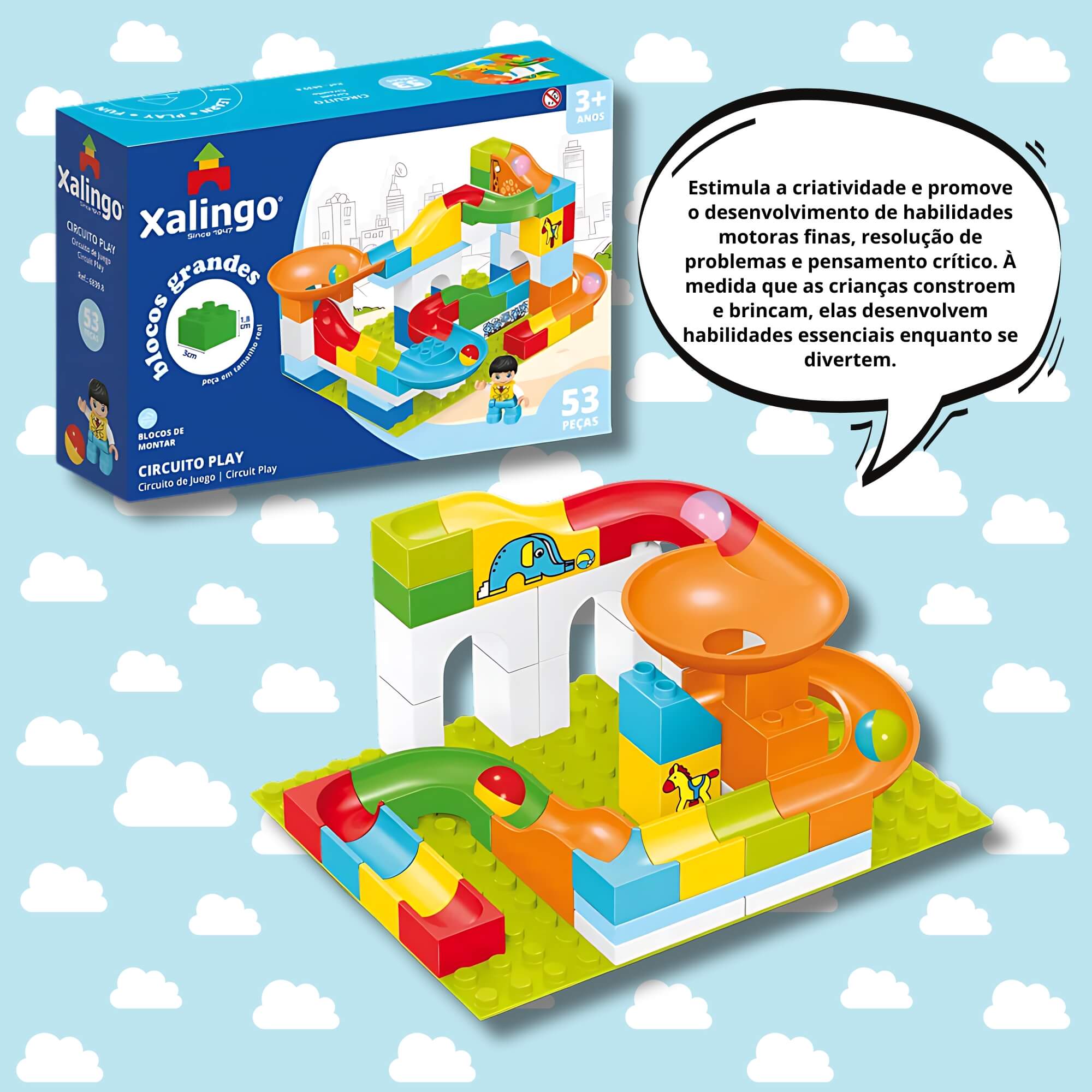 Brinquedo Infantil Bloco de Montar Grande Circuito Play 53 Peças Xalingo - 68398