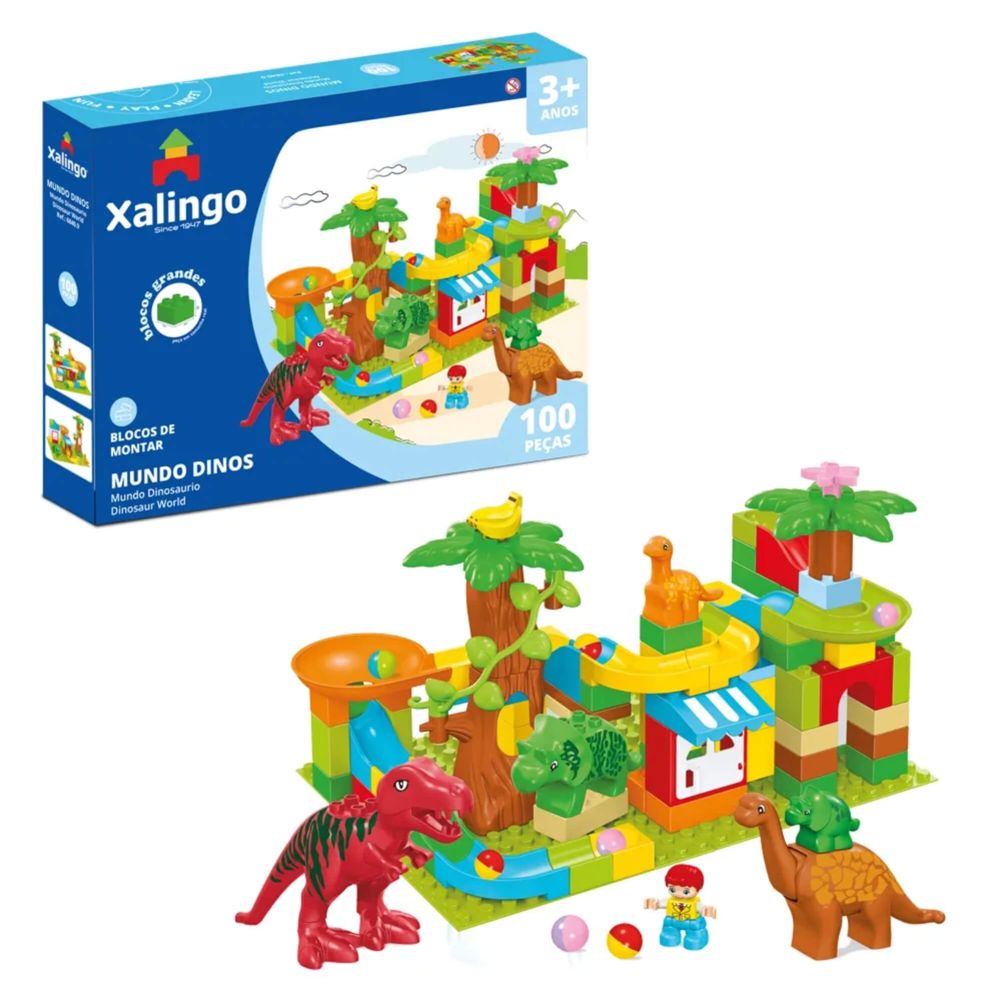 Brinquedo Infantil Bloco de Montar Grande Mundo Dinos 100 Peças Xalingo - 68409