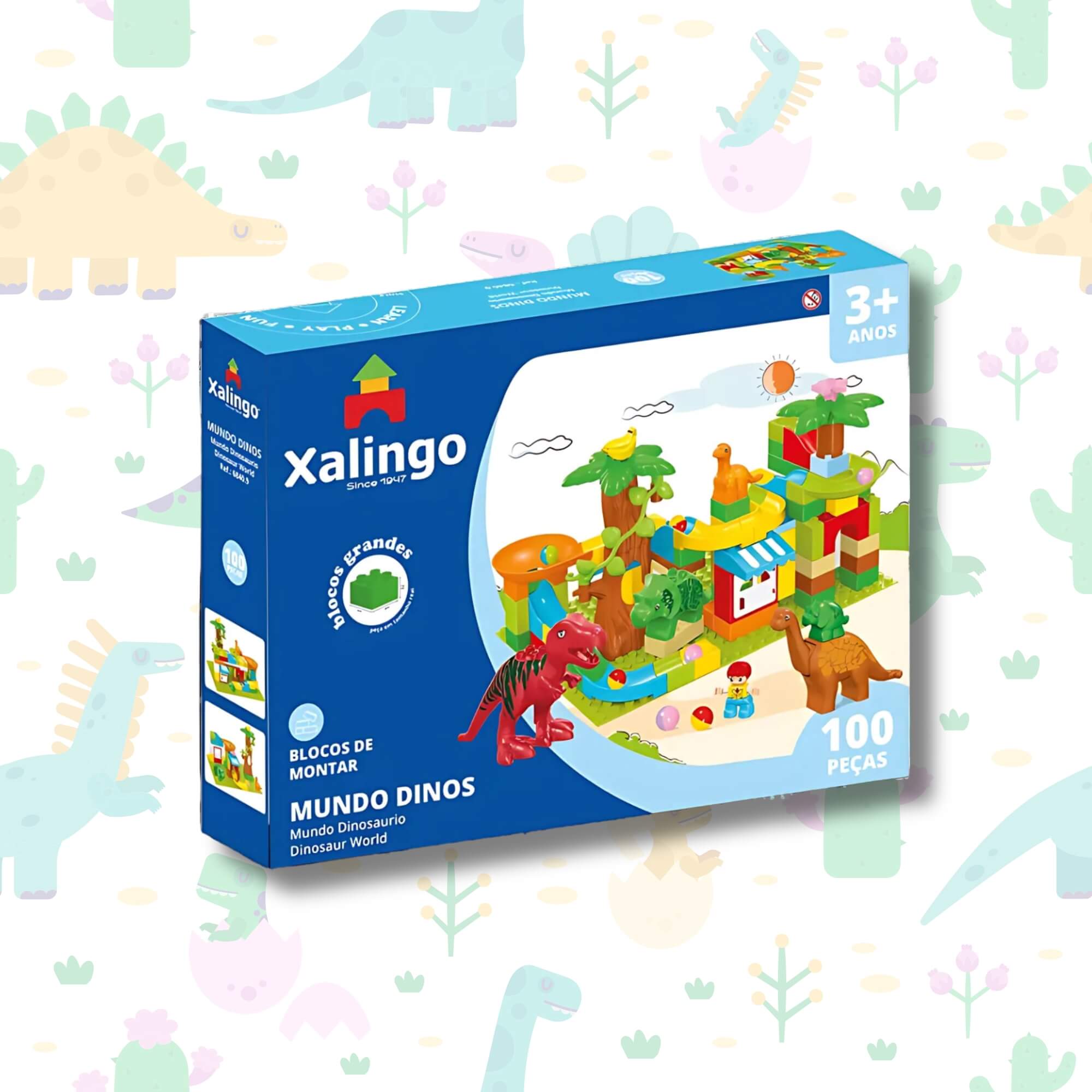 Brinquedo Infantil Bloco de Montar Grande Mundo Dinos 100 Peças Xalingo - 68409
