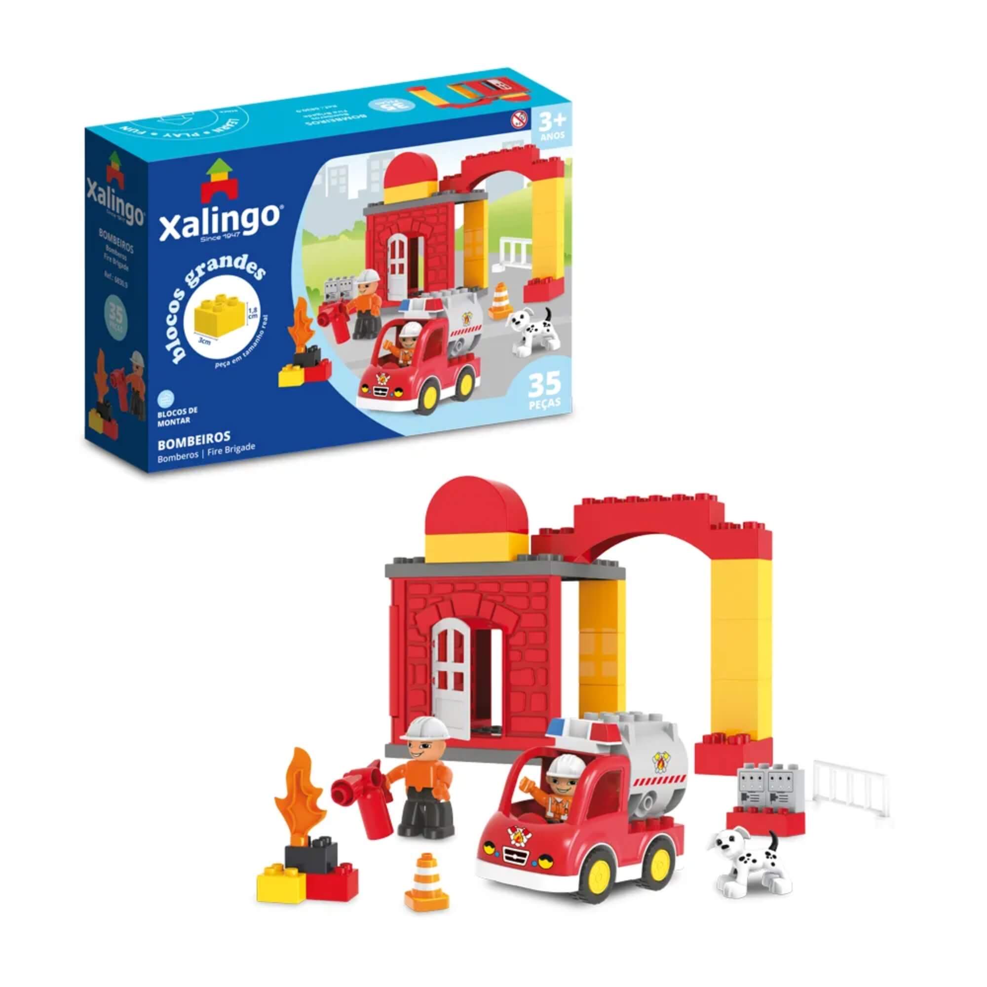 Brinquedo Infantil Bloco de Montar Grandes Bombeiros 35 Peças Xalingo - 68309