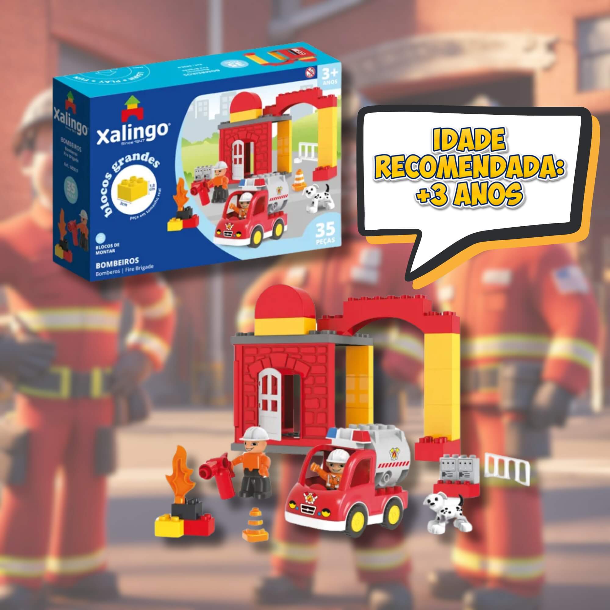 Brinquedo Infantil Bloco de Montar Grandes Bombeiros 35 Peças Xalingo - 68309