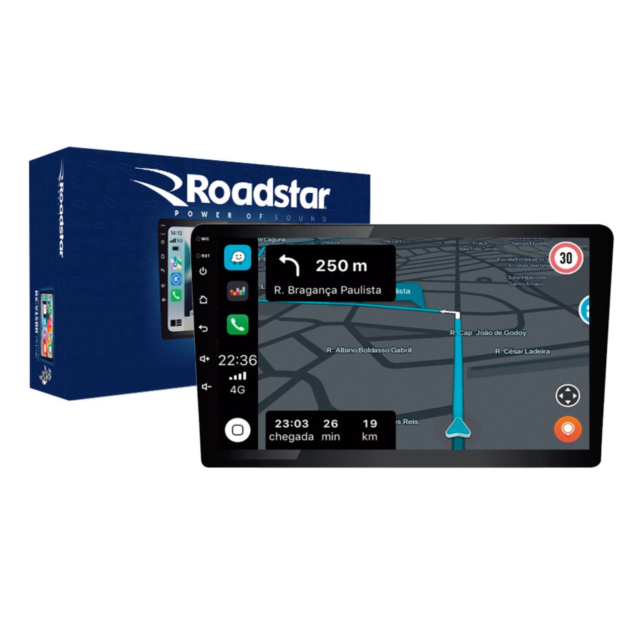COMP Kit Central Multimídia 9" Roadstar + Câmera de ré HD Android Carplay RS-915BR