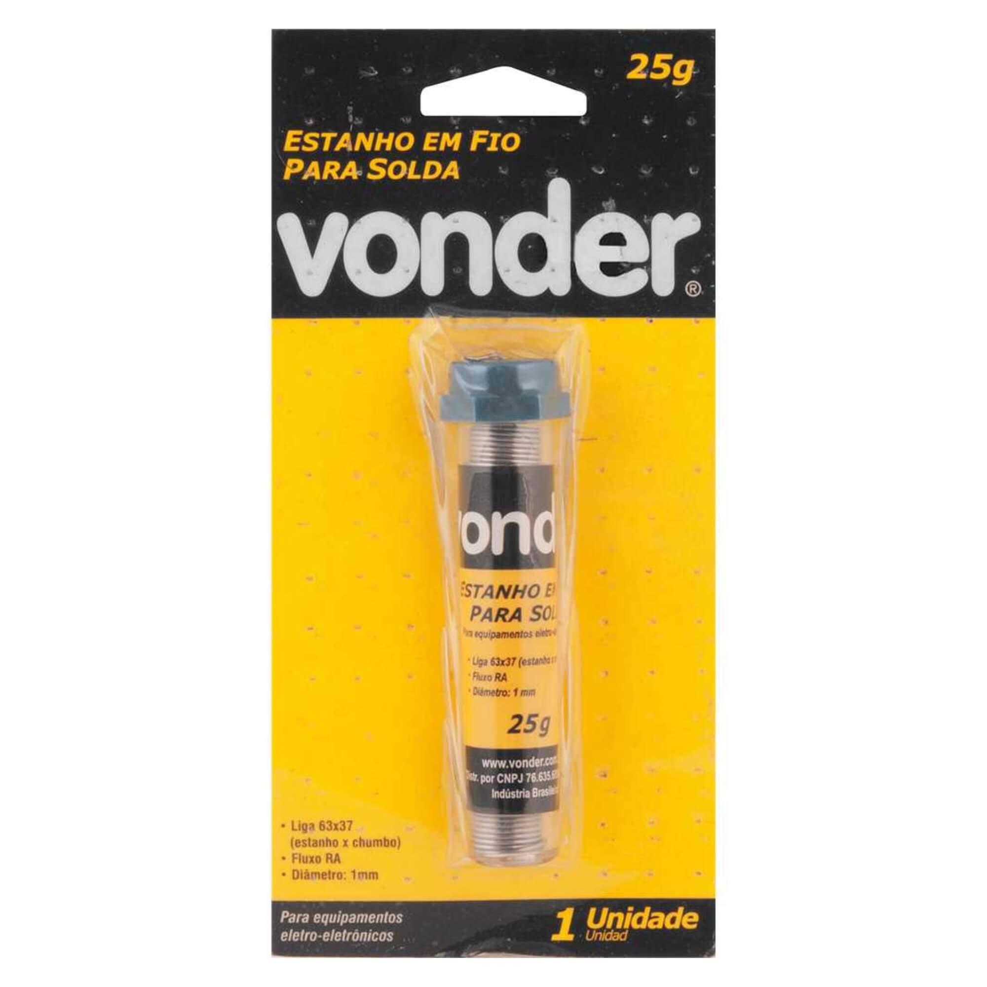 Solda Estanho Fio 1mm 63x37 Tubinho 25g Vonder - 7438633715