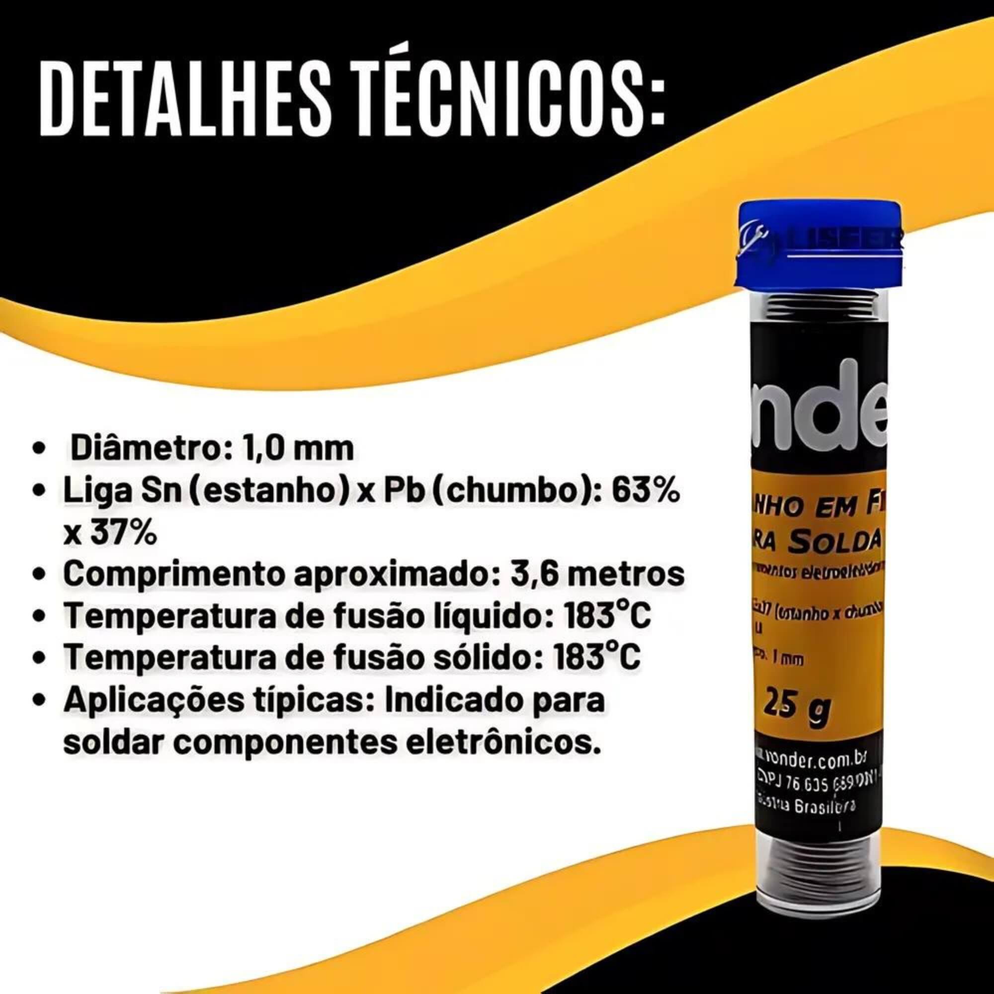 Solda Estanho Fio 1mm 63x37 Tubinho 25g Vonder - 7438633715