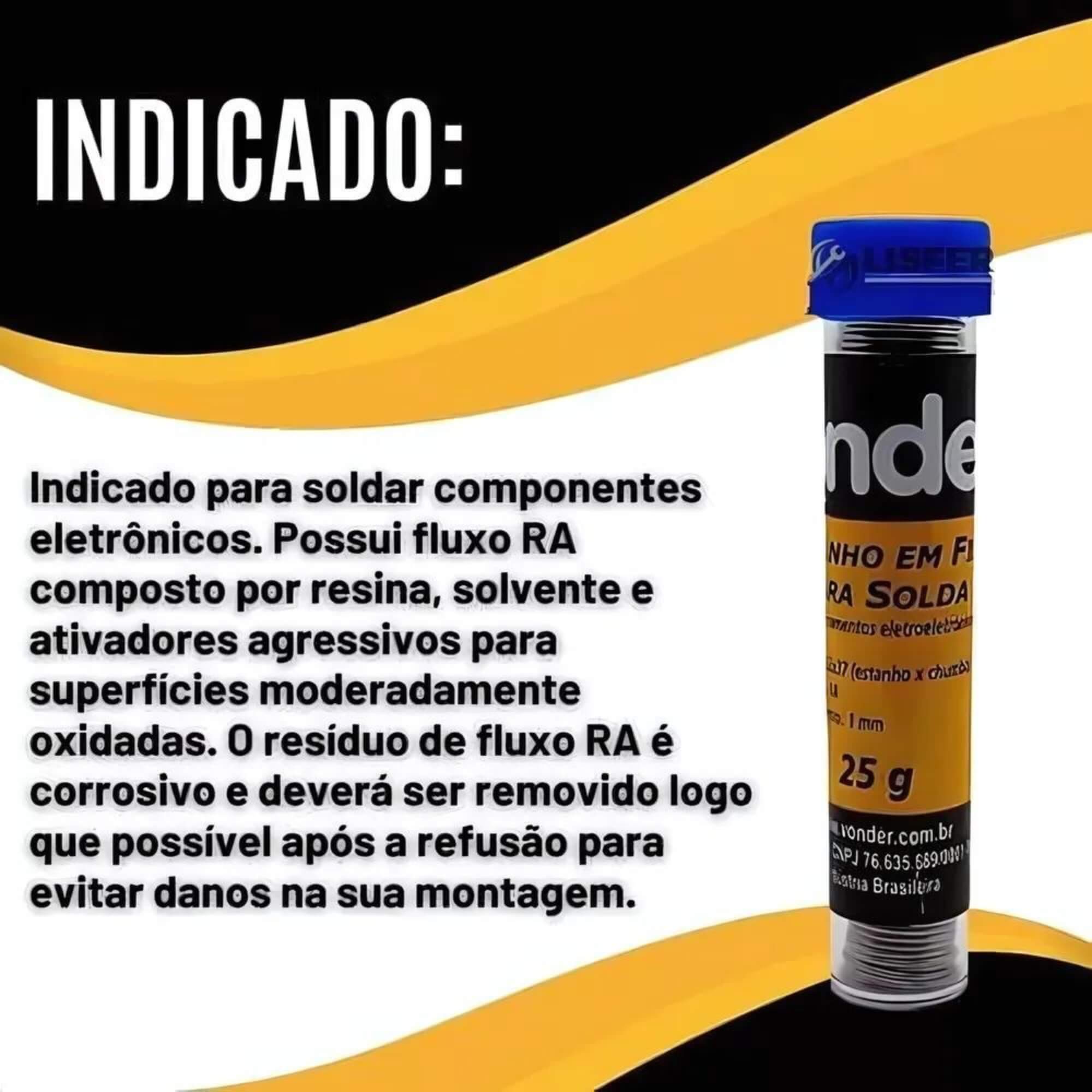 Solda Estanho Fio 1mm 63x37 Tubinho 25g Vonder - 7438633715
