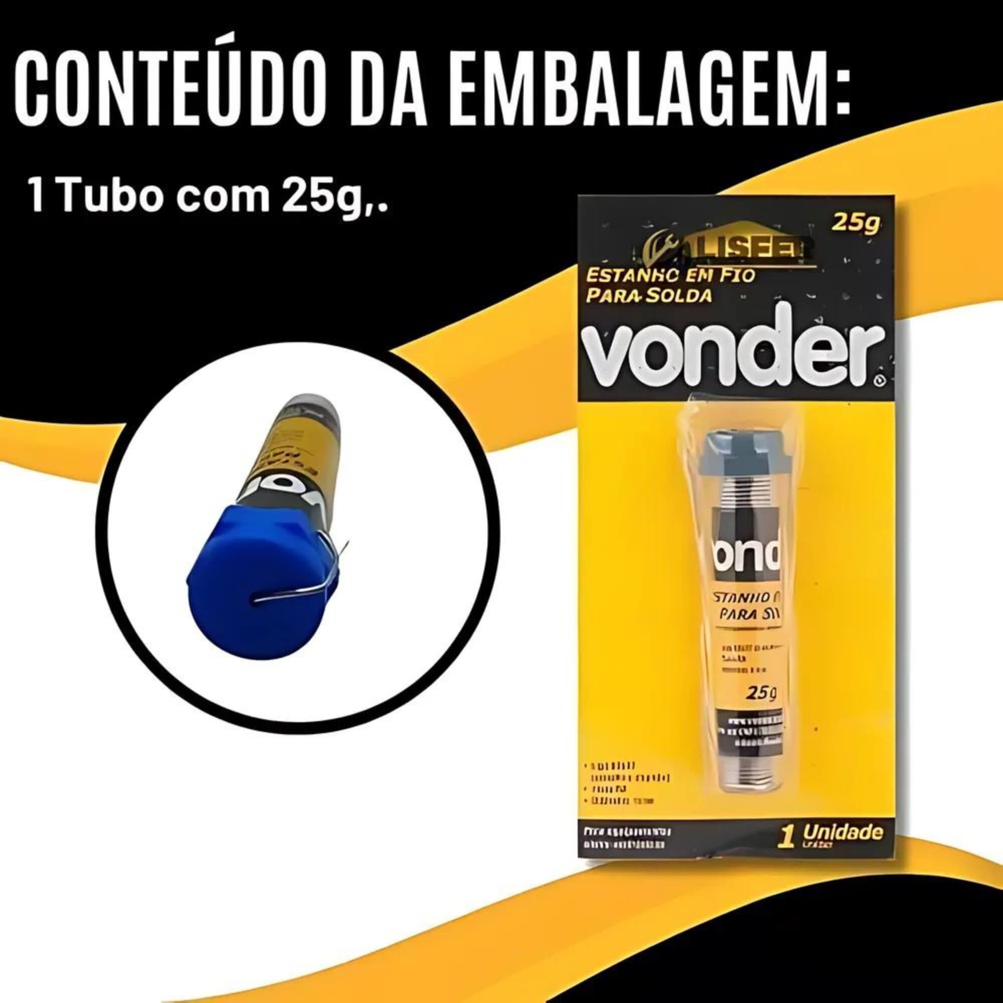 Solda Estanho Fio 1mm 63x37 Tubinho 25g Vonder - 7438633715