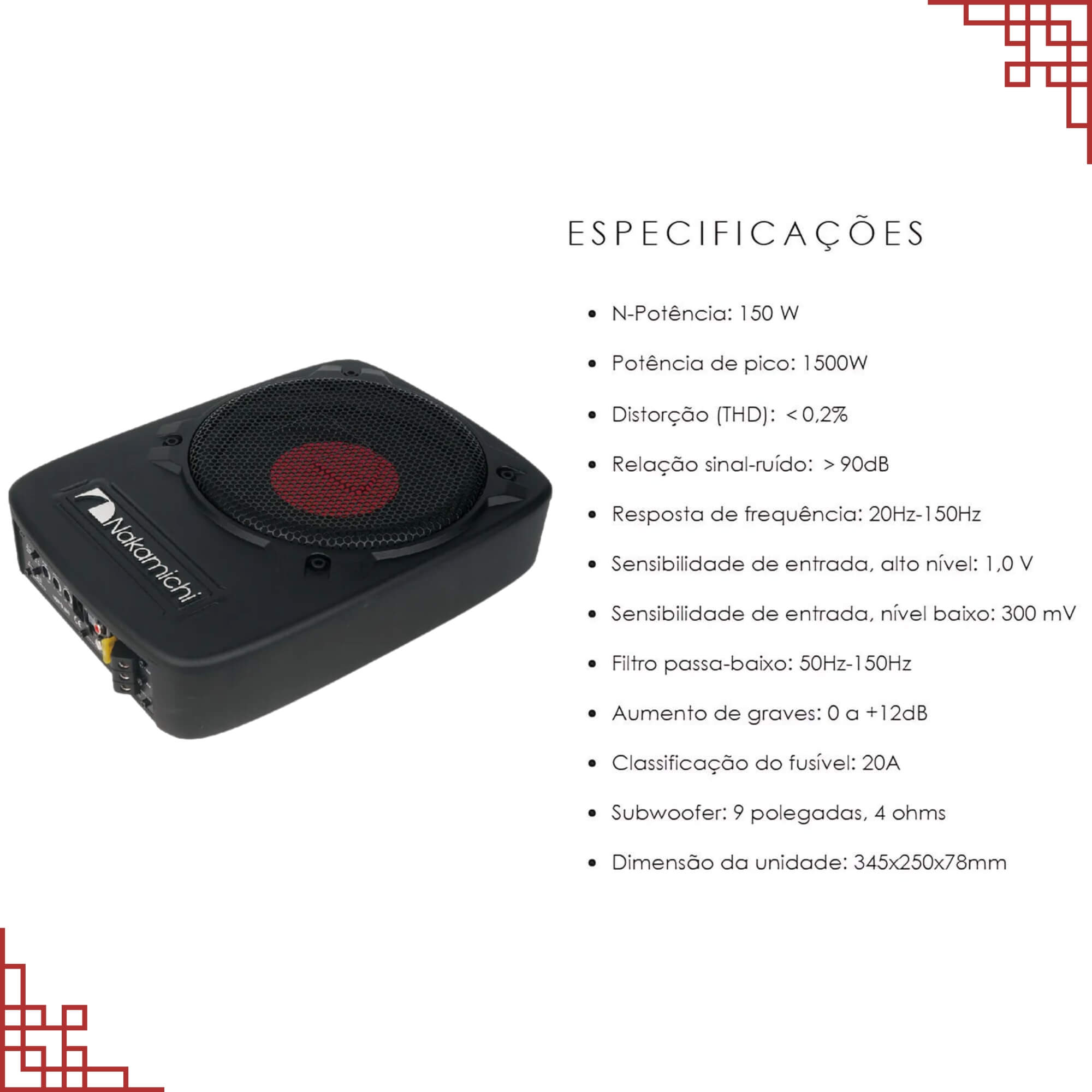 Caixa Amplificada Subwoofer 150W Rms 9"Pol 2 Ohm Nakamichi -  NBF9.5A