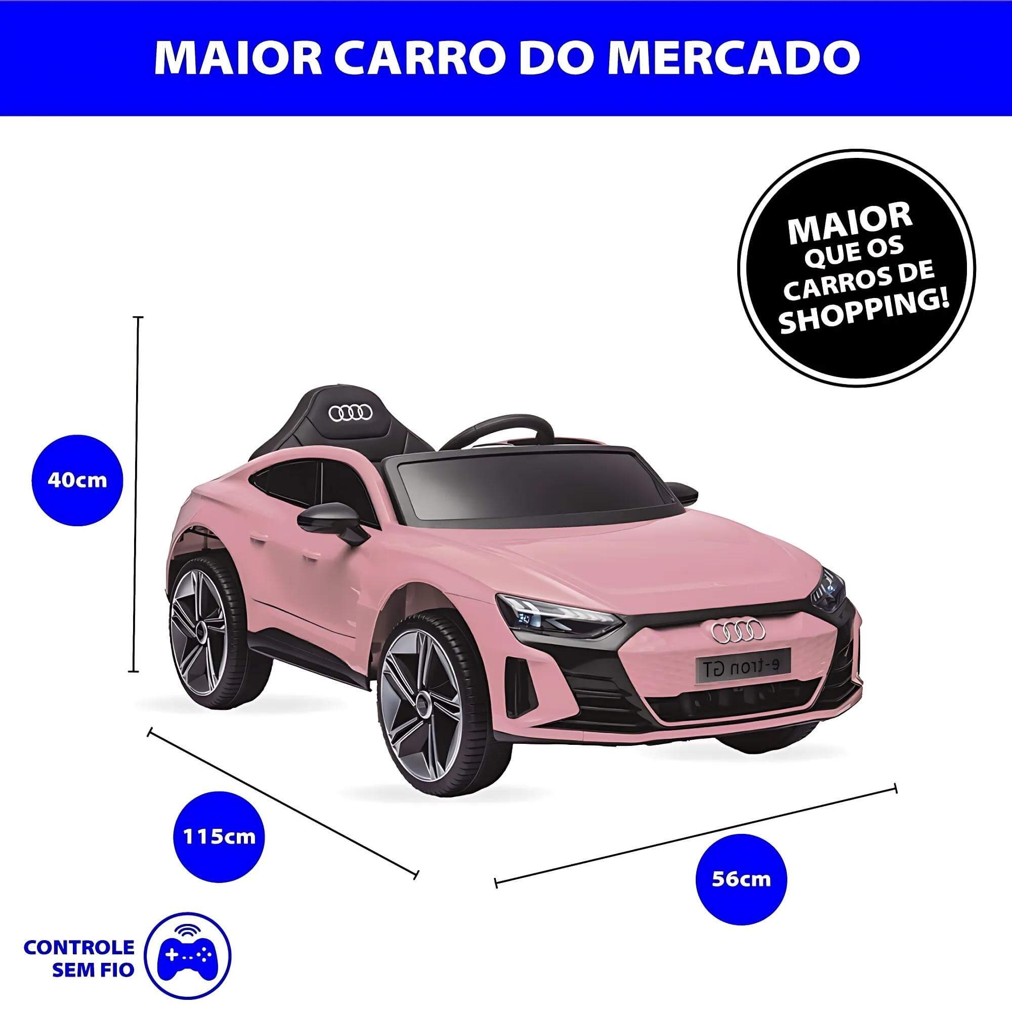 Carro Elétrico Infantil c/ Controle Remoto 12V Audi E-tron Sportback Rosa Zippy Toys - 10263