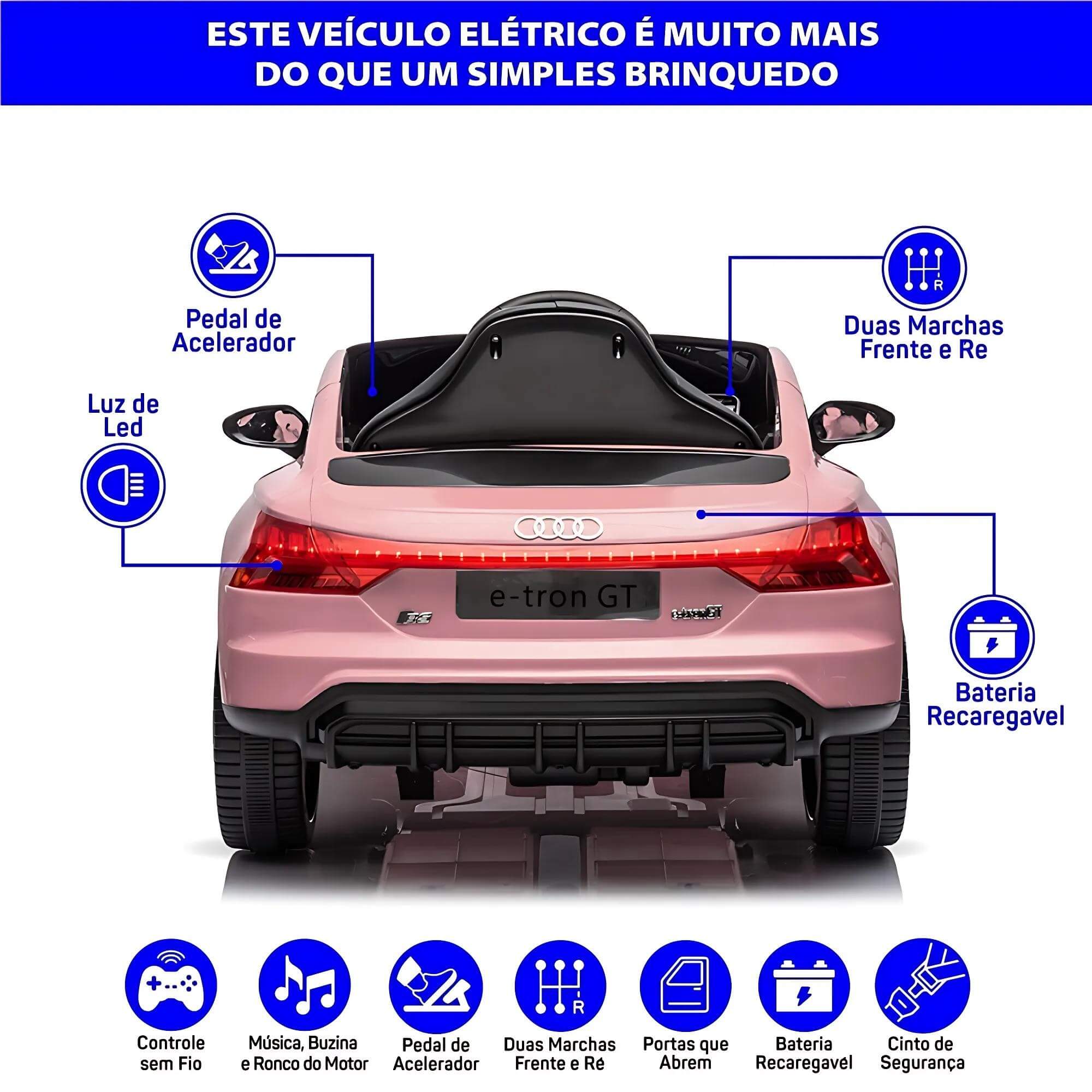 Carro Elétrico Infantil c/ Controle Remoto 12V Audi E-tron Sportback Rosa Zippy Toys - 10263
