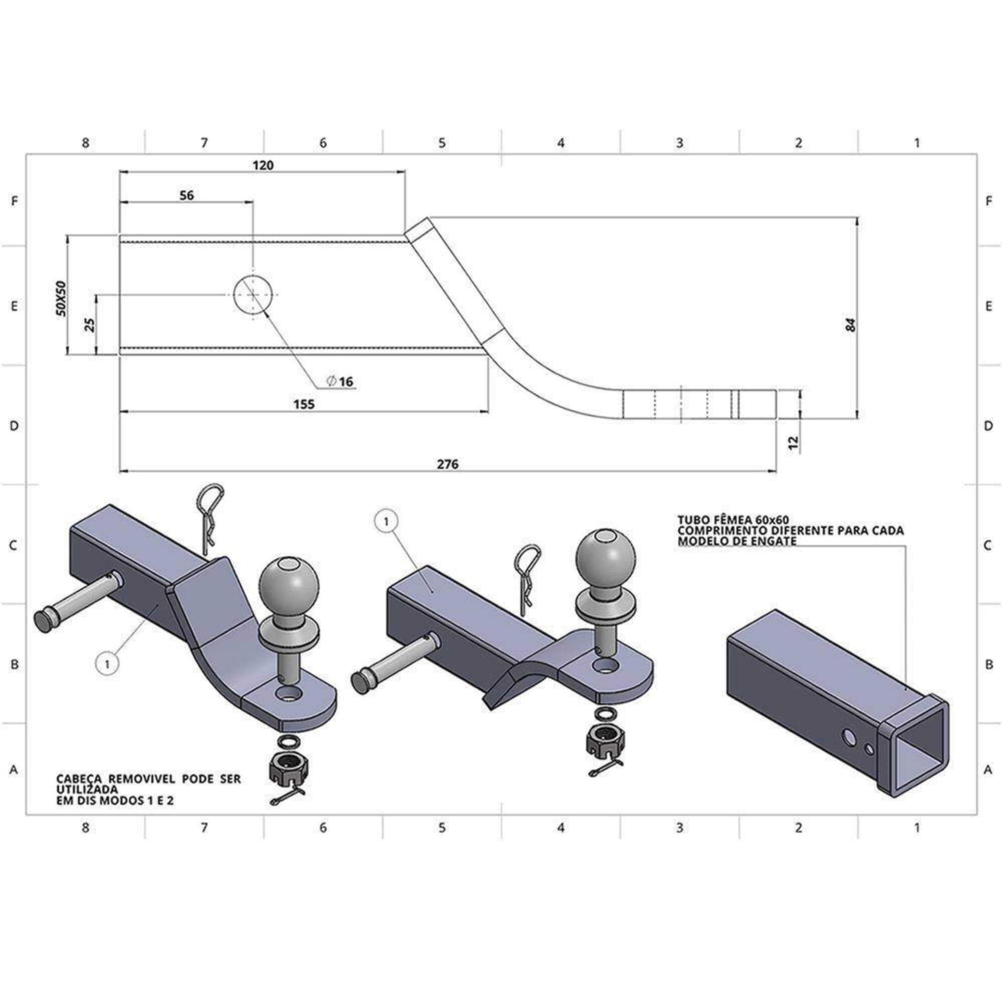 Engate Reboque Rabicho Removivel S10 2012 a 2020 1500Kg Braconi - BRCREMGM69