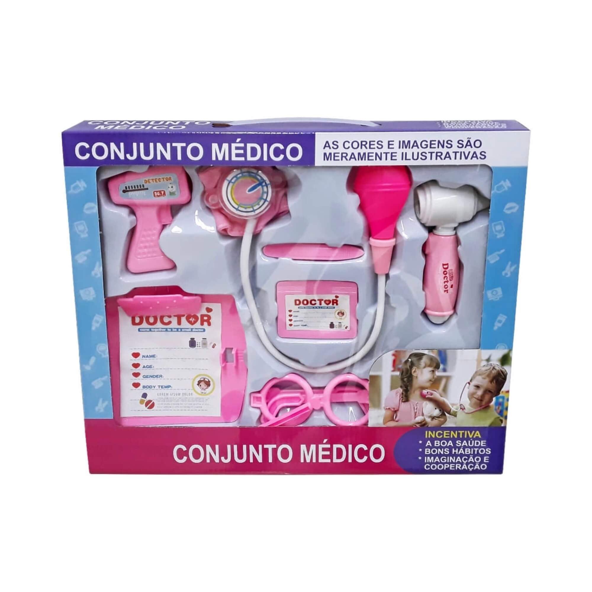 Kit Médico Infantil Rosa Brinquedo Didático com Luzes Pequena Doutora Fênix - XMK-644R