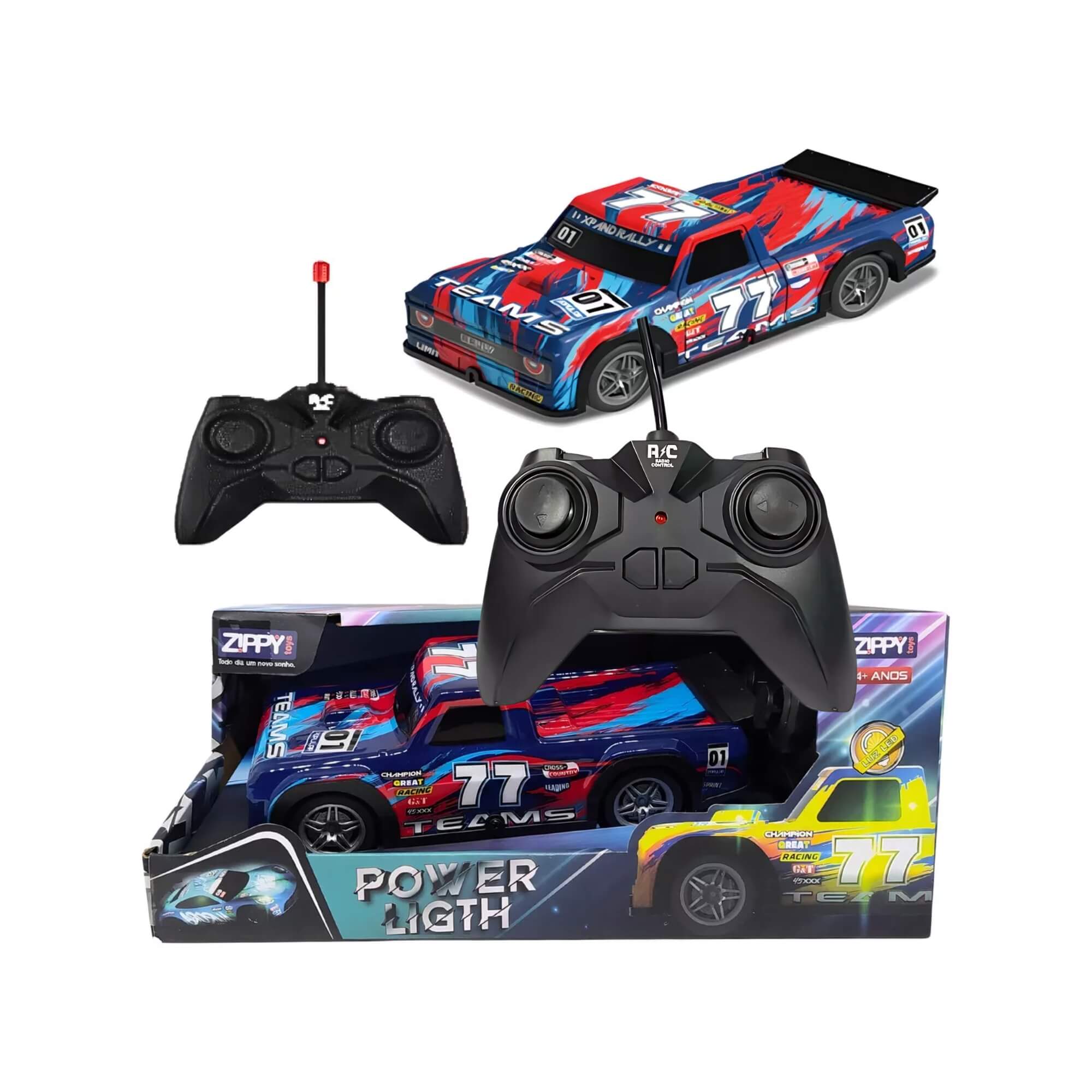 Brinquedo Infantil Carrinho Power Light 7 Vermelho com Controle Remoto Zippy Toys - 9151
