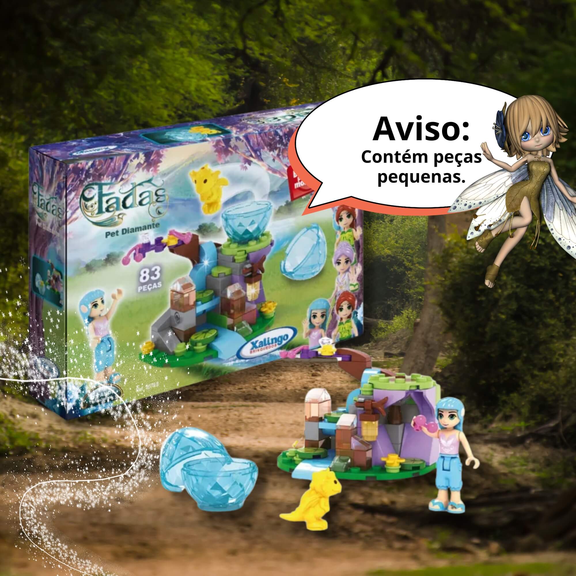 Brinquedo Infantil Blocos de Montar Fadas Pet Diamante 83 peças Xalingo - 03798