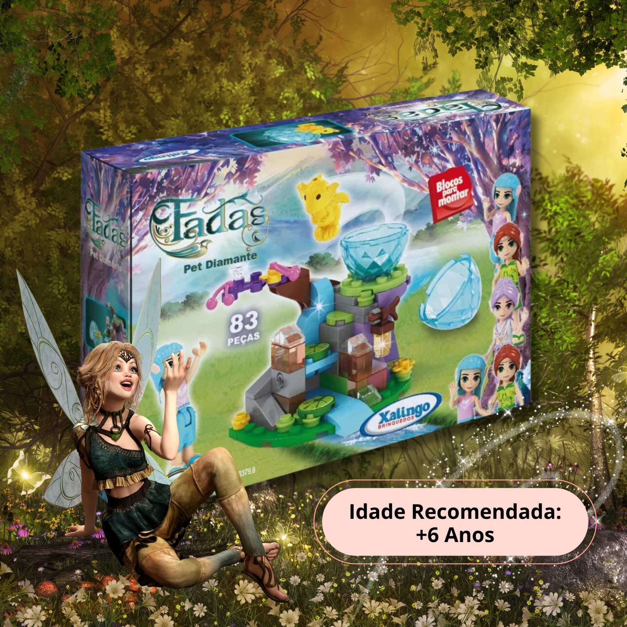 Brinquedo Infantil Blocos de Montar Fadas Pet Diamante 83 peças Xalingo - 03798