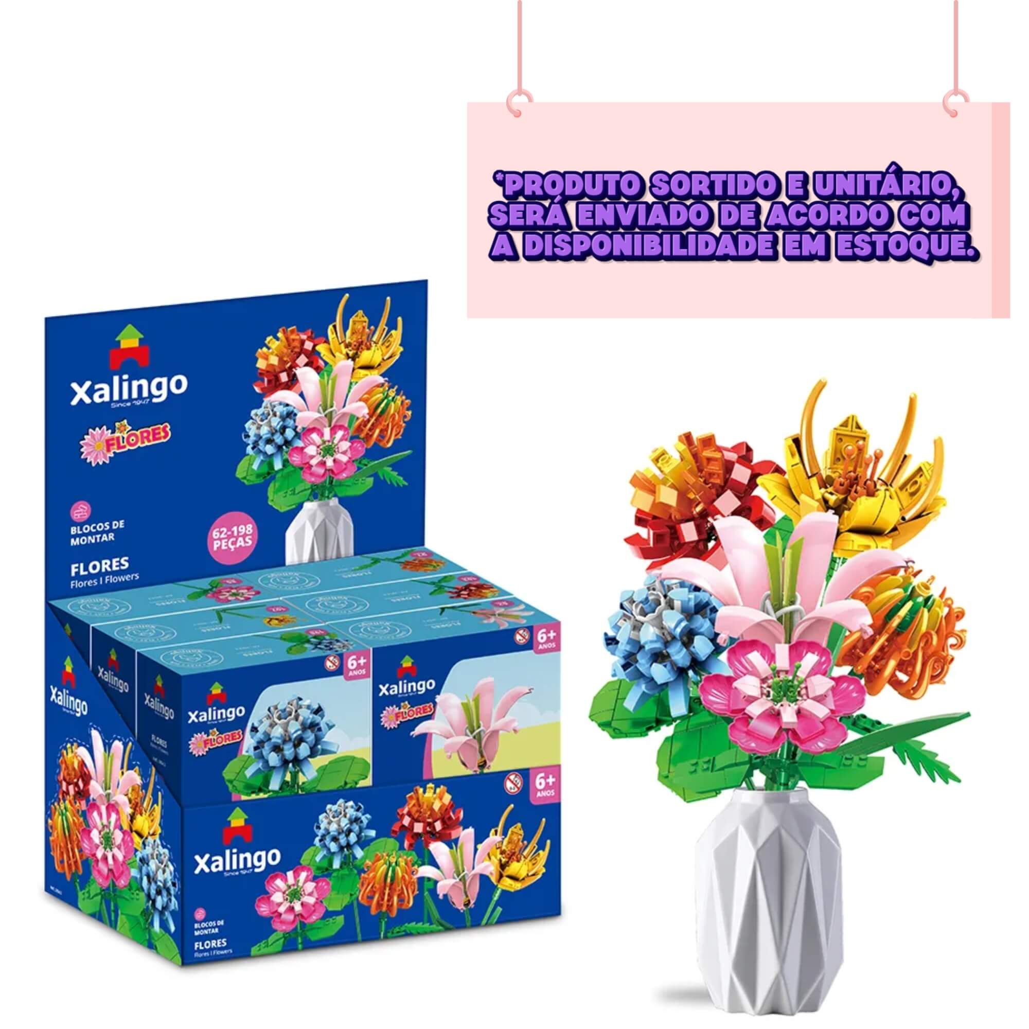 Brinquedo Blocos de Montar Mundo Encantado Flores 62/198 peças Sortido e Unitário Xalingo - 28543