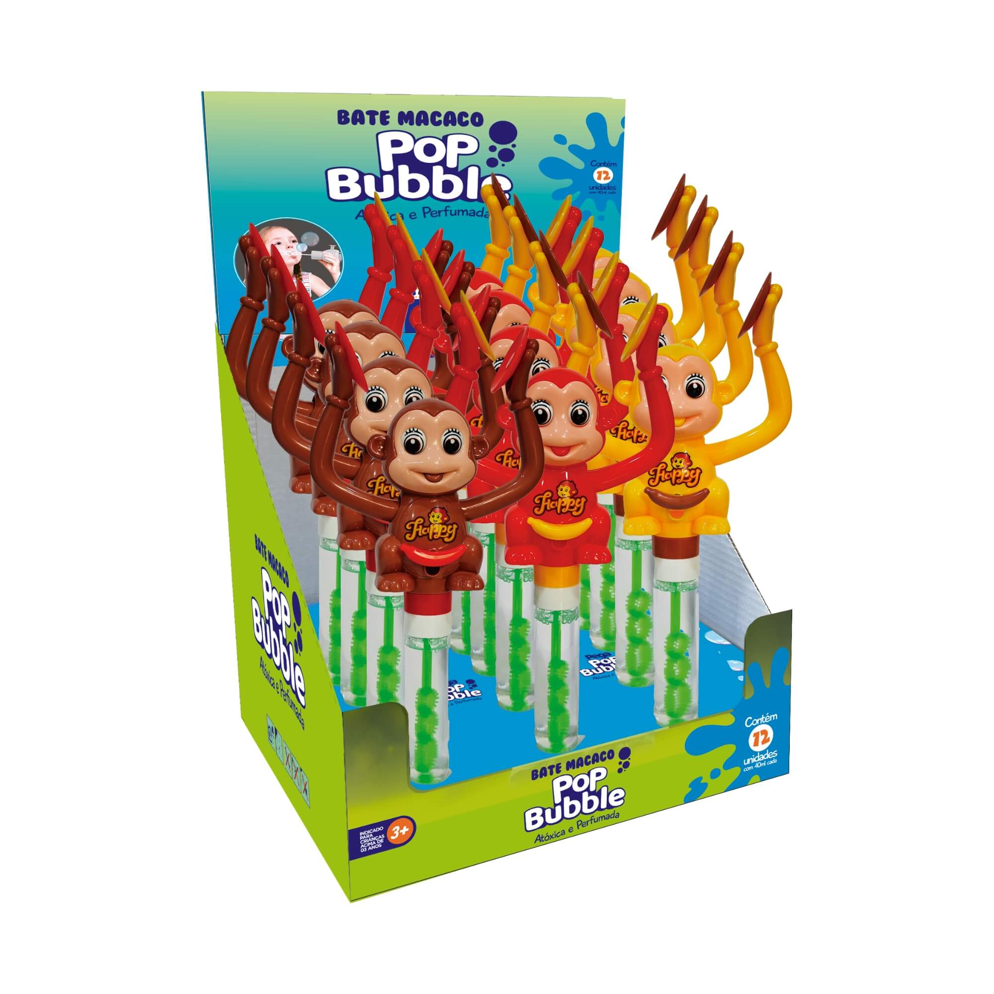 COMP Brinquedo Infantil Pop Bubble Bate Macaco Cores Sortidas Caixa Display c/ 12und Fenix - DPB-421