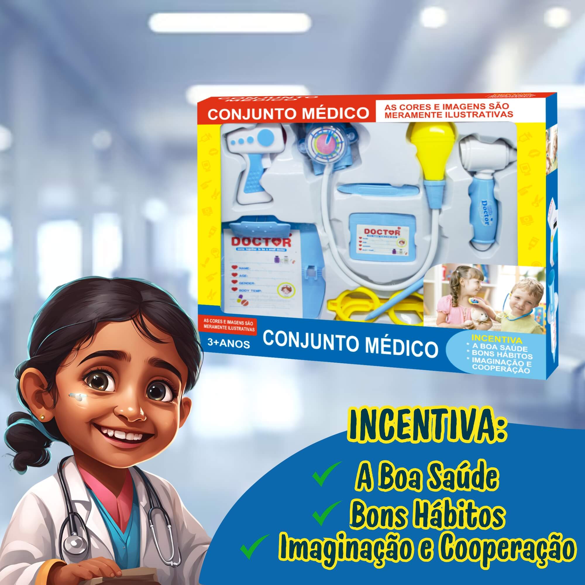 Brinquedo Infantil Kit Médico Faz de Conta com Luz e Som Fenix Brinquedos - XMK-644A