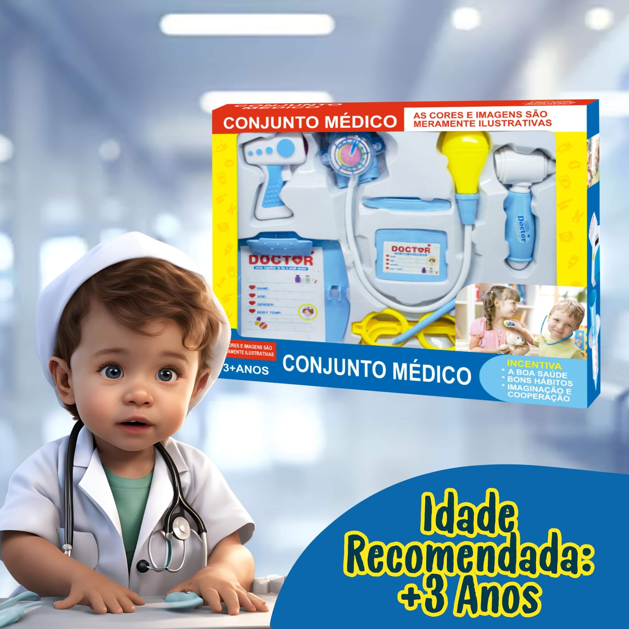 Brinquedo Infantil Kit Médico Faz de Conta com Luz e Som Fenix Brinquedos - XMK-644A