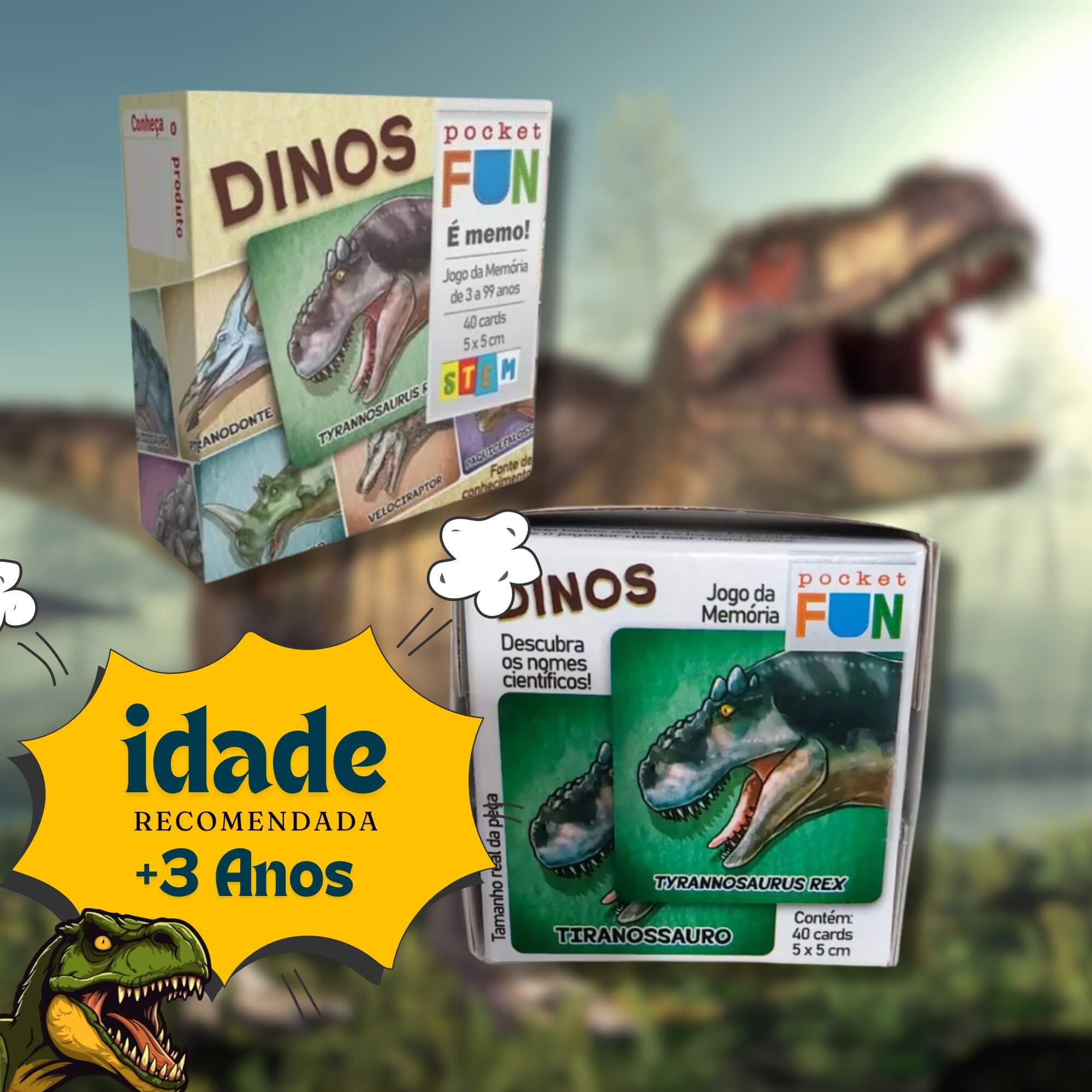 Jogo da Memória Stem Dinos Descubra os Nomes Científicos 40 Cartas Cooper Fun - 00135