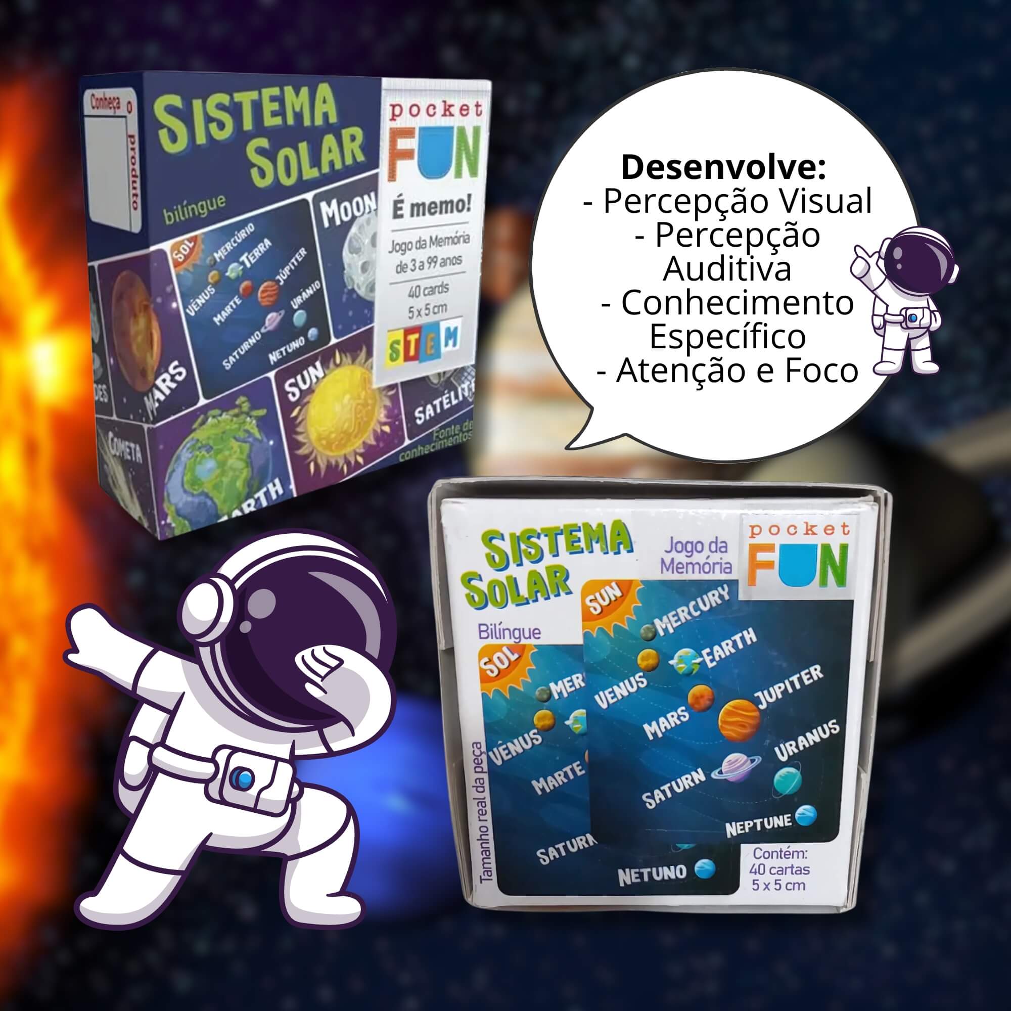 Jogo da Memória Stem Sistema Solar Conhecimento Pedagógico Interativo Cooper Fun - 00137